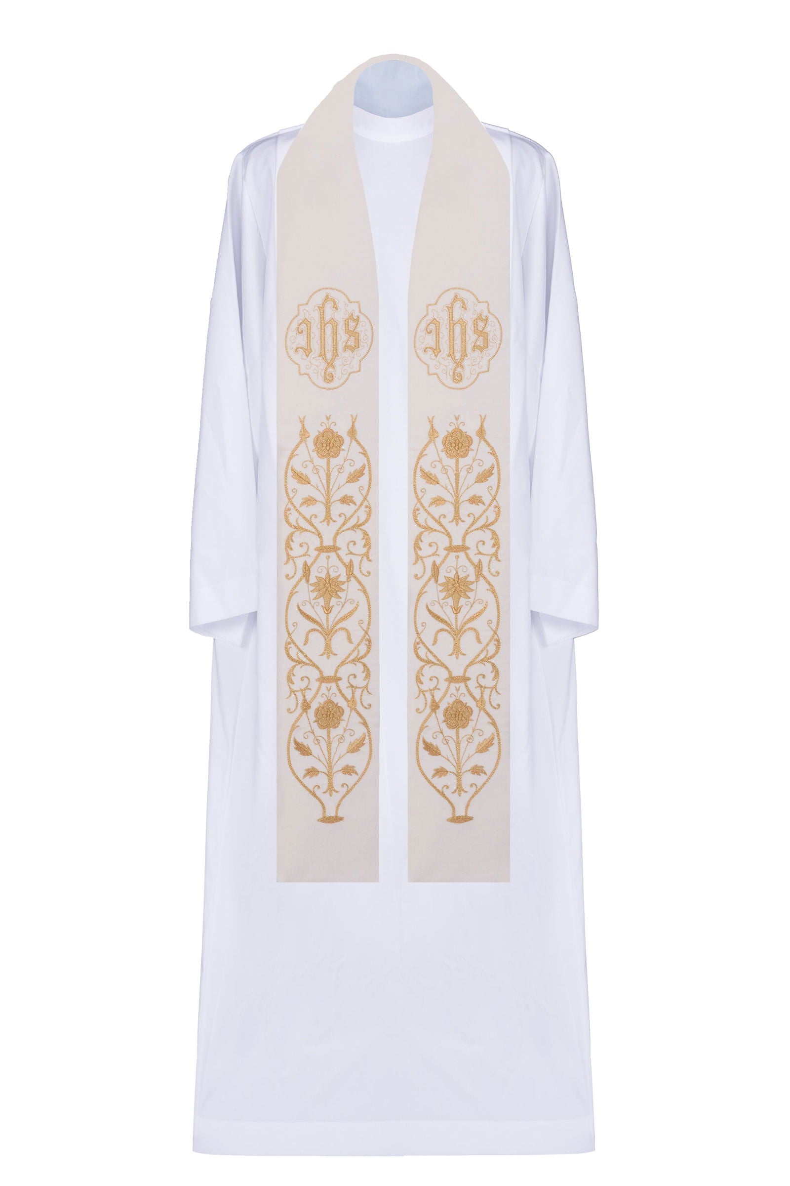 Stolen mit breitem Stickereidekor JHS