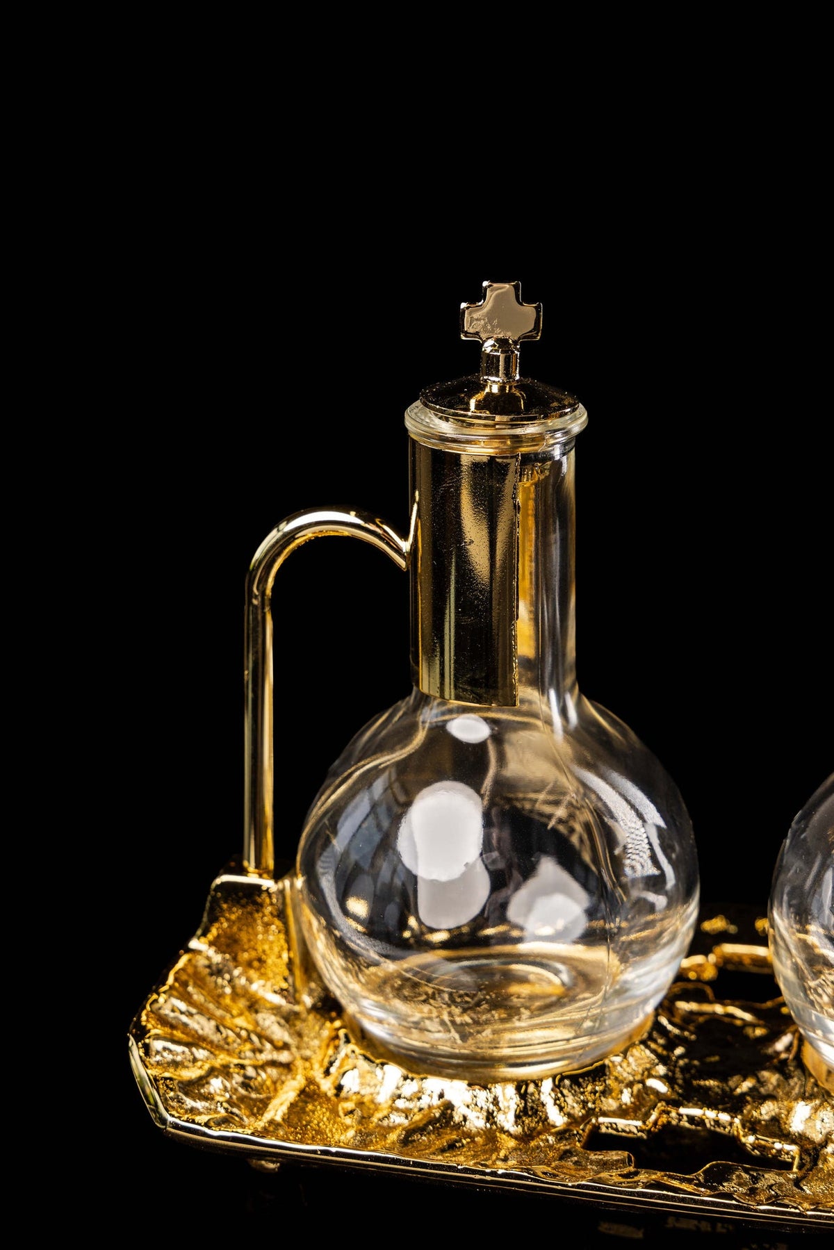 Messkännchen-Set mit vergoldetem Tablett für Wein und Wasser