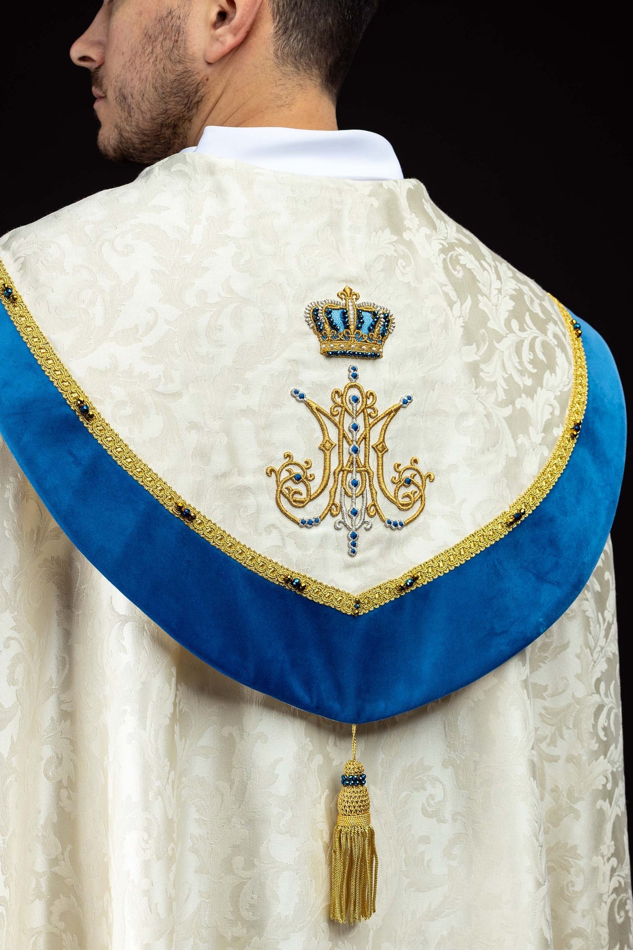 Handgefertigter marianischer Chormantel mit Natursteinen Handmade 3006
