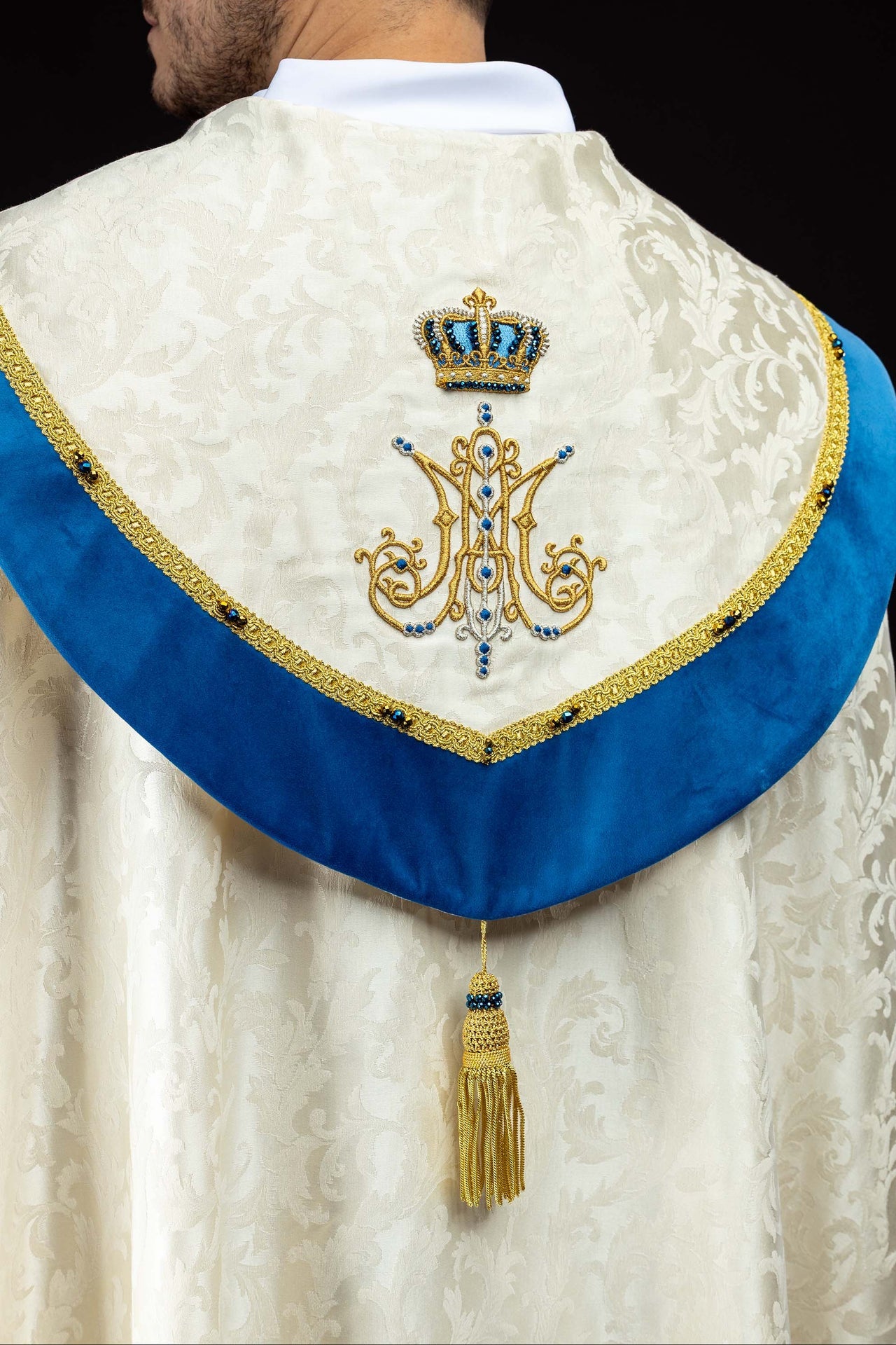 Handgefertigter marianischer Chormantel mit Natursteinen Handmade 3006