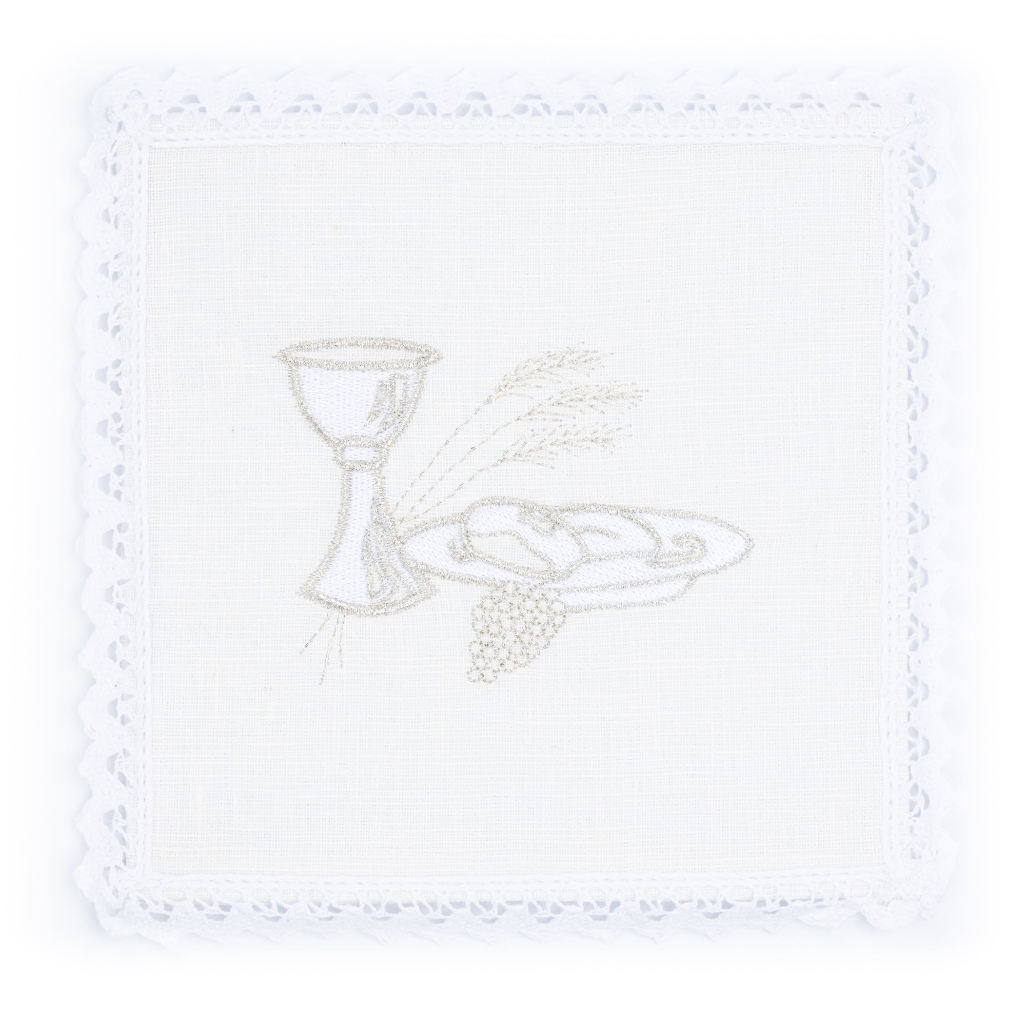 Kelchset aus Leinen mit eucharistischer Stickerei weiß