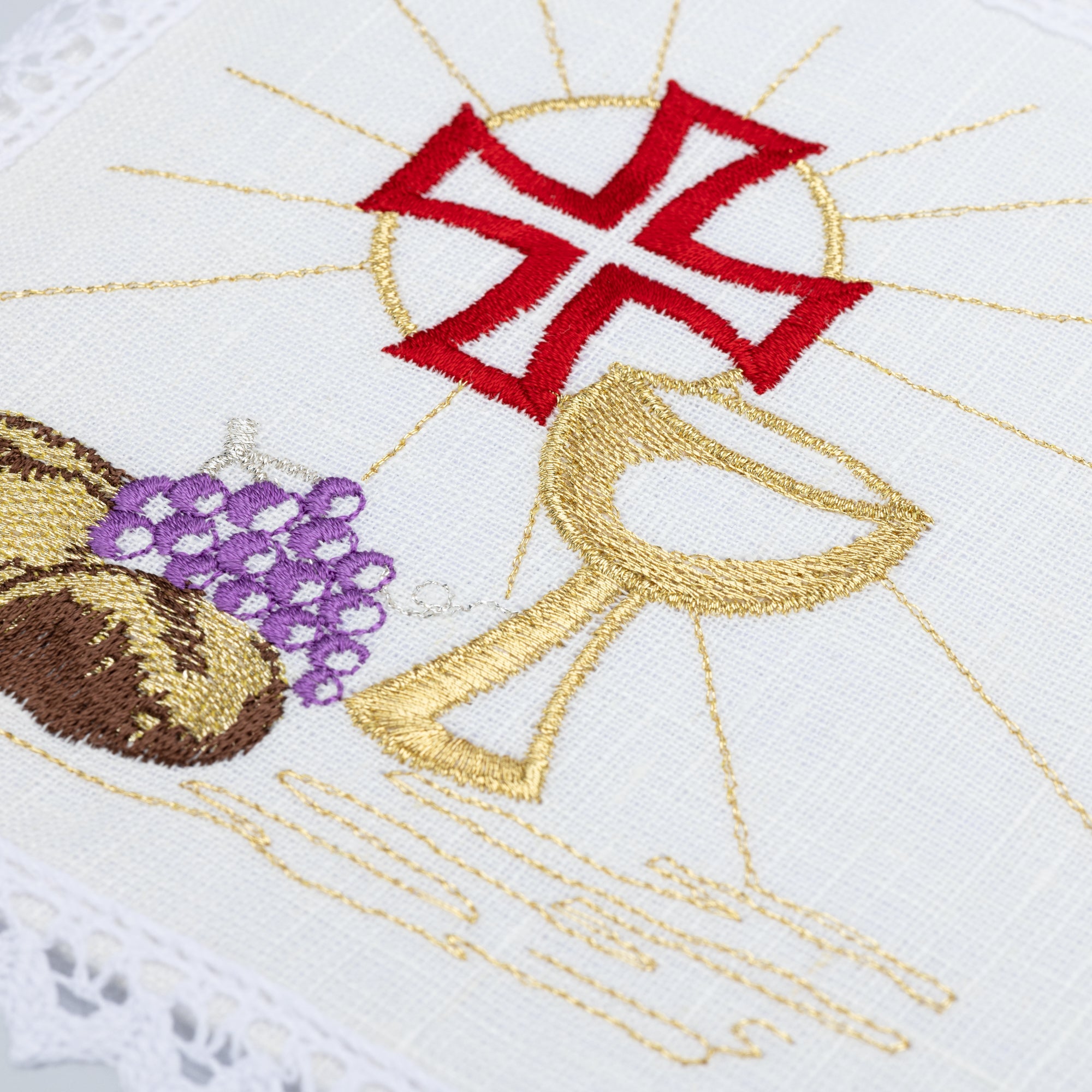 Bielizna kielichowa lniana haftowana IHS Eucharystyczna - ORNATY.PL