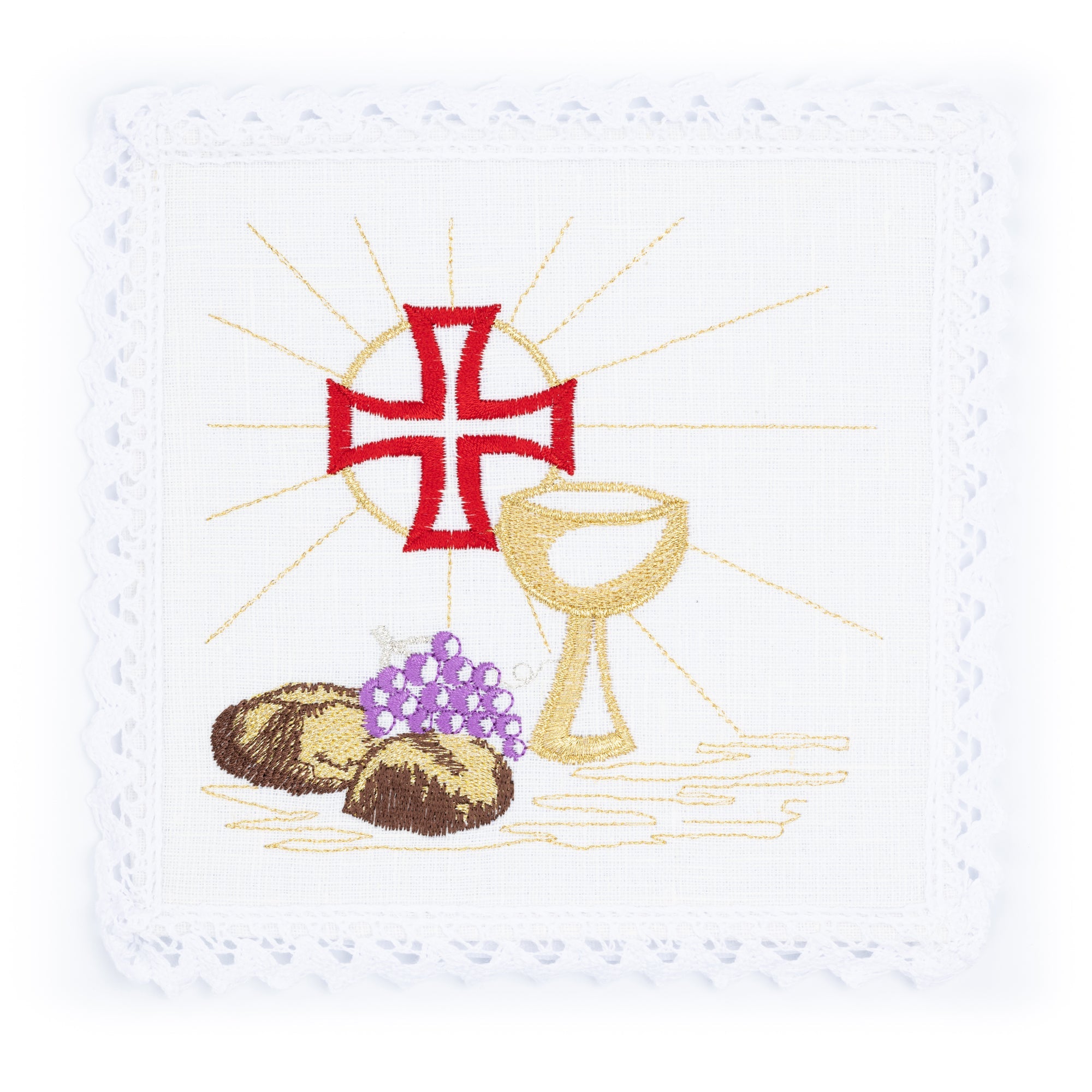 Bielizna kielichowa lniana haftowana IHS Eucharystyczna - ORNATY.PL