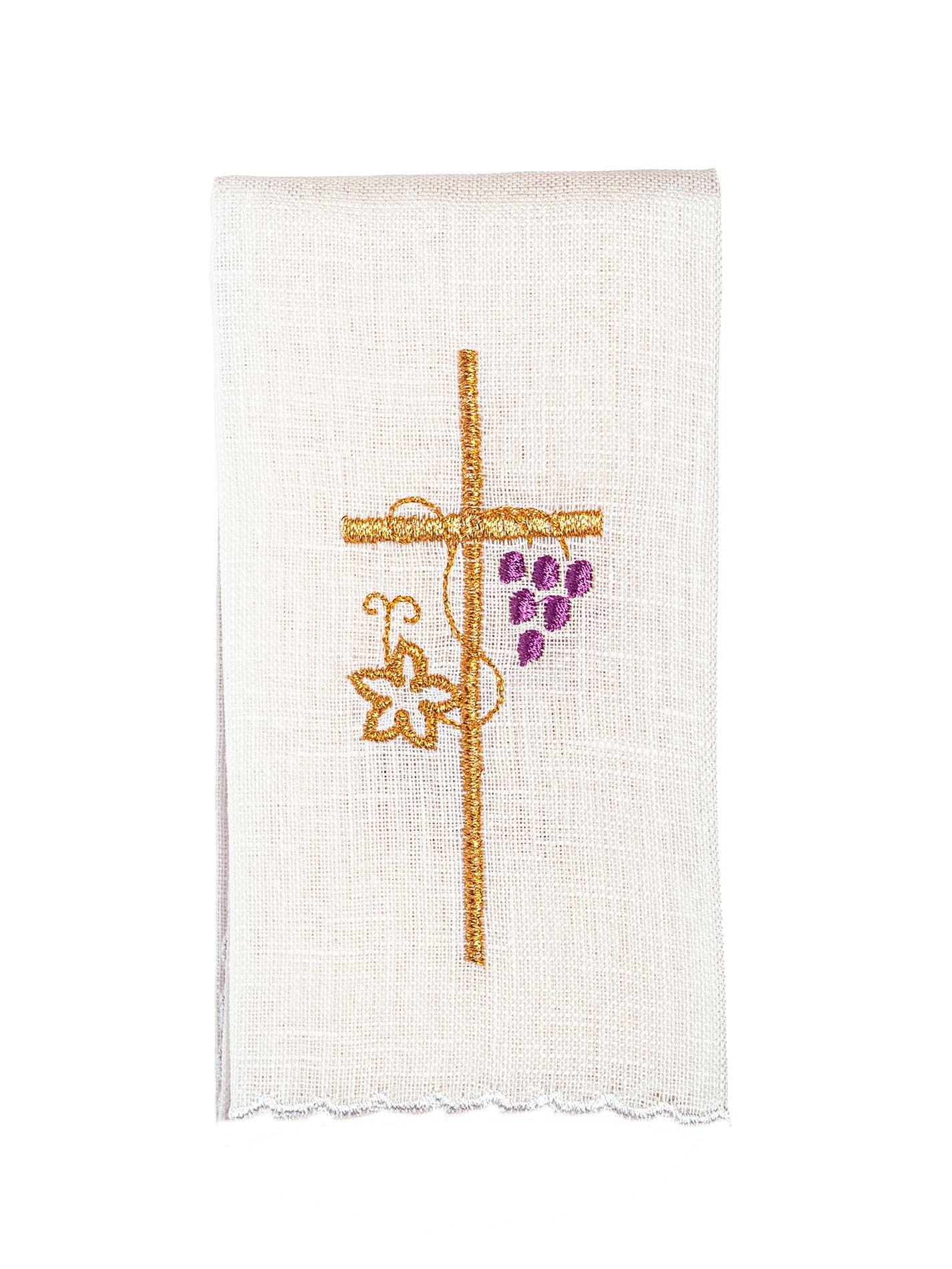 Leinen-Kelchwäsche bestickt mit IHS Weinrebe und Kreuz