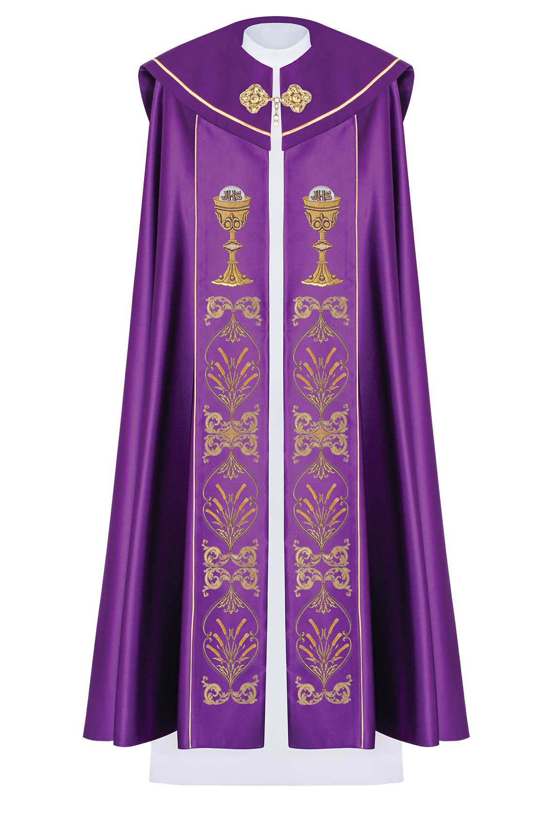 Kapa liturgiczna haftowana z monogramem w kielichy w kolorze fioletowym - ORNATY.PL