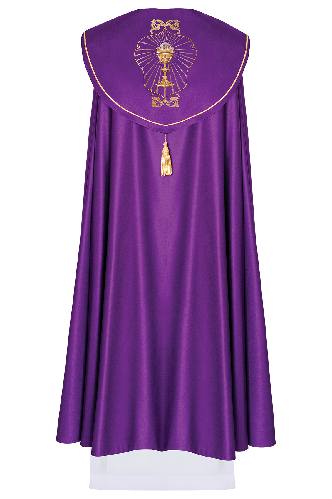 Kapa liturgiczna haftowana z monogramem w kielichy w kolorze fioletowym - ORNATY.PL