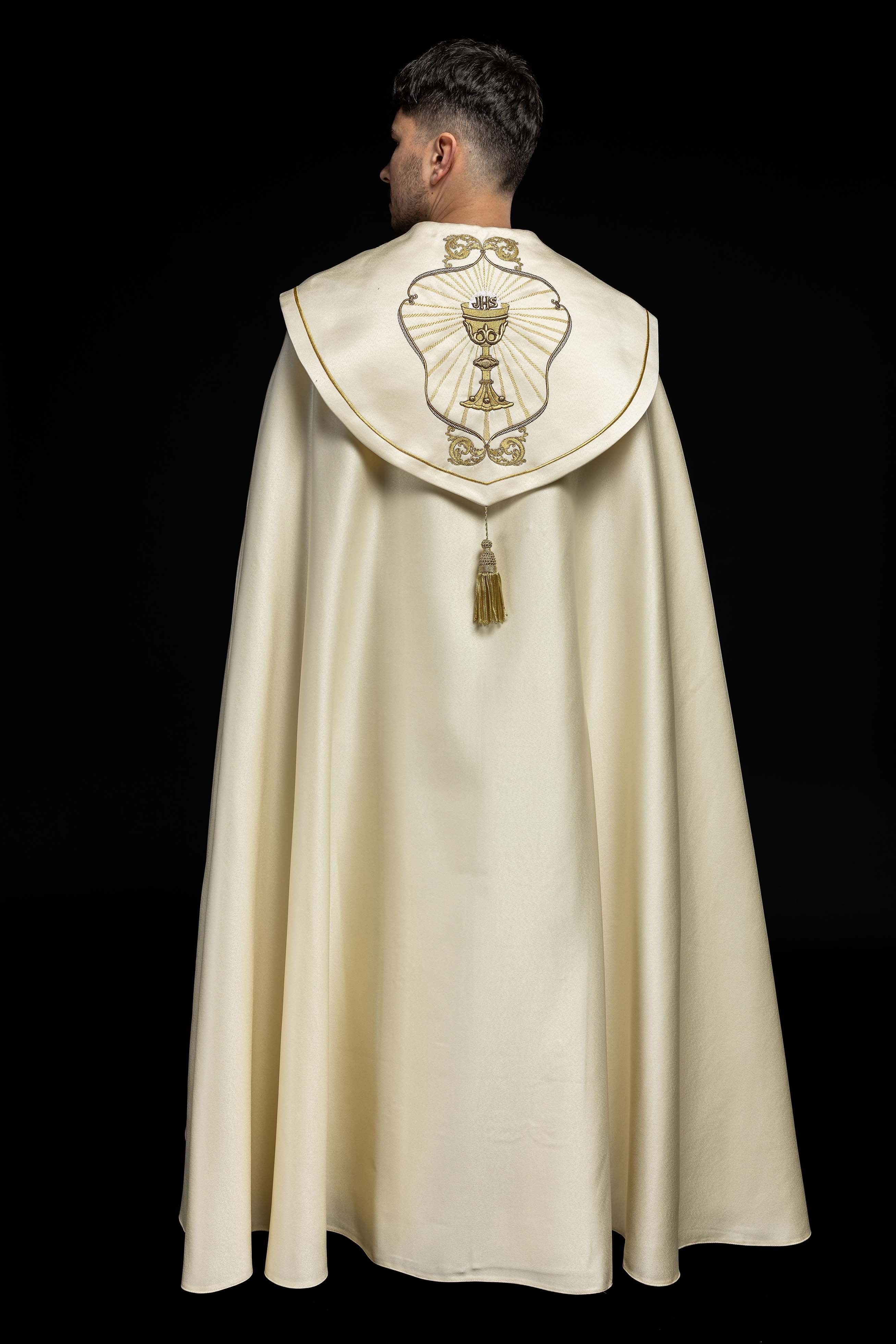Kapa liturgiczna haftowany kielich i IHS ecru - ORNATY.PL