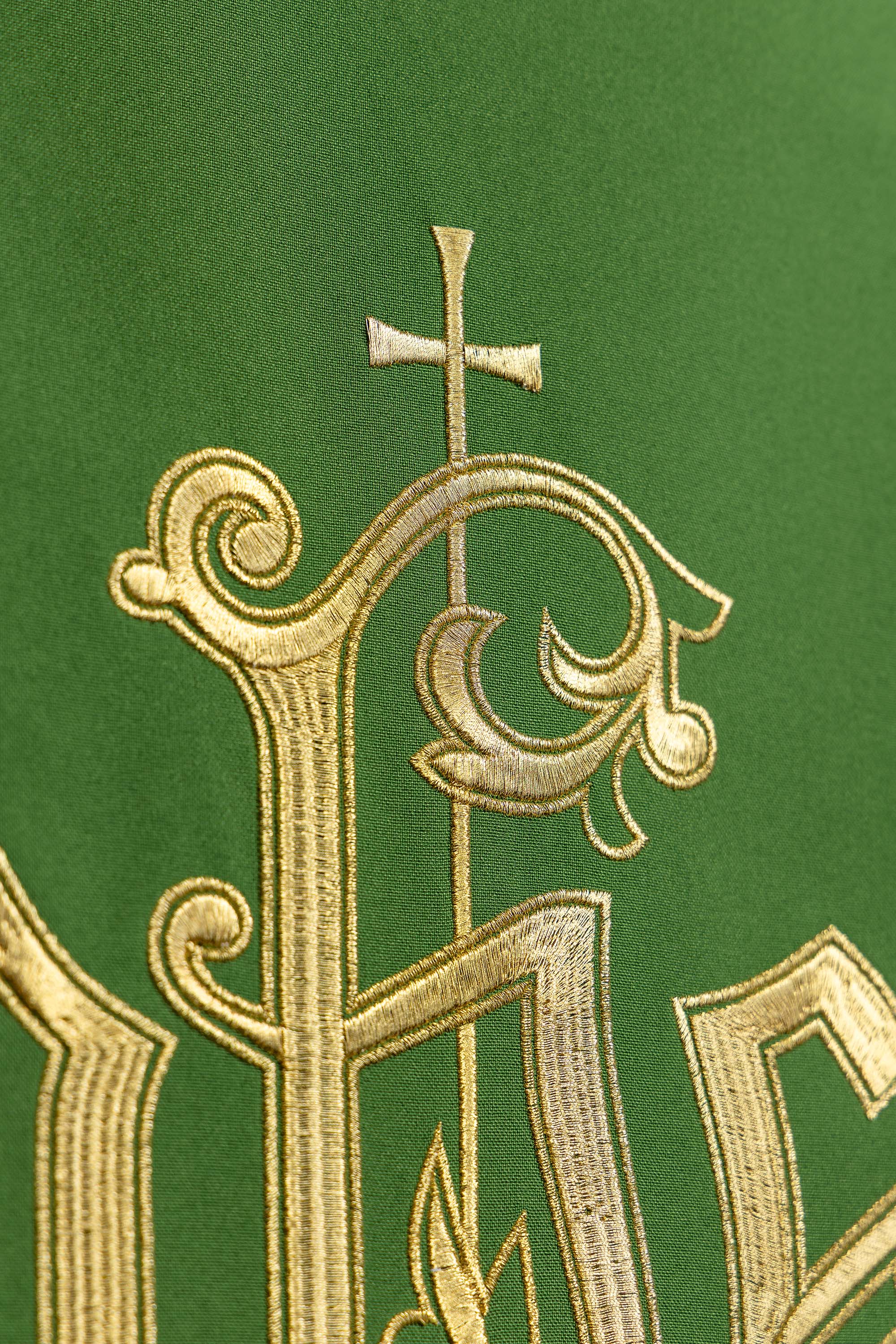 Grün bestickte Rednerpult Serviette mit IHS Symbol