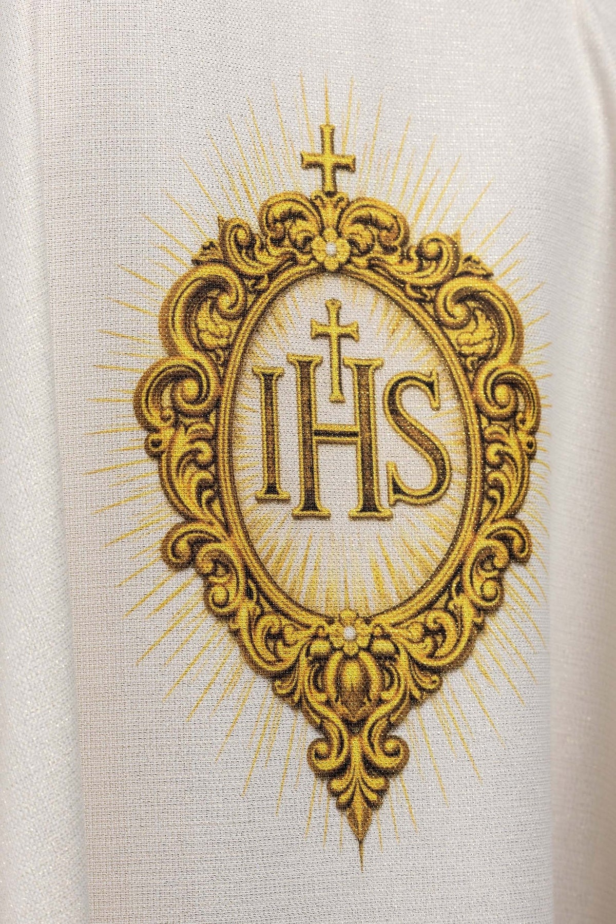 Bedrucktes Messgewand mit Herz-Jesu-Motiv in Ecru