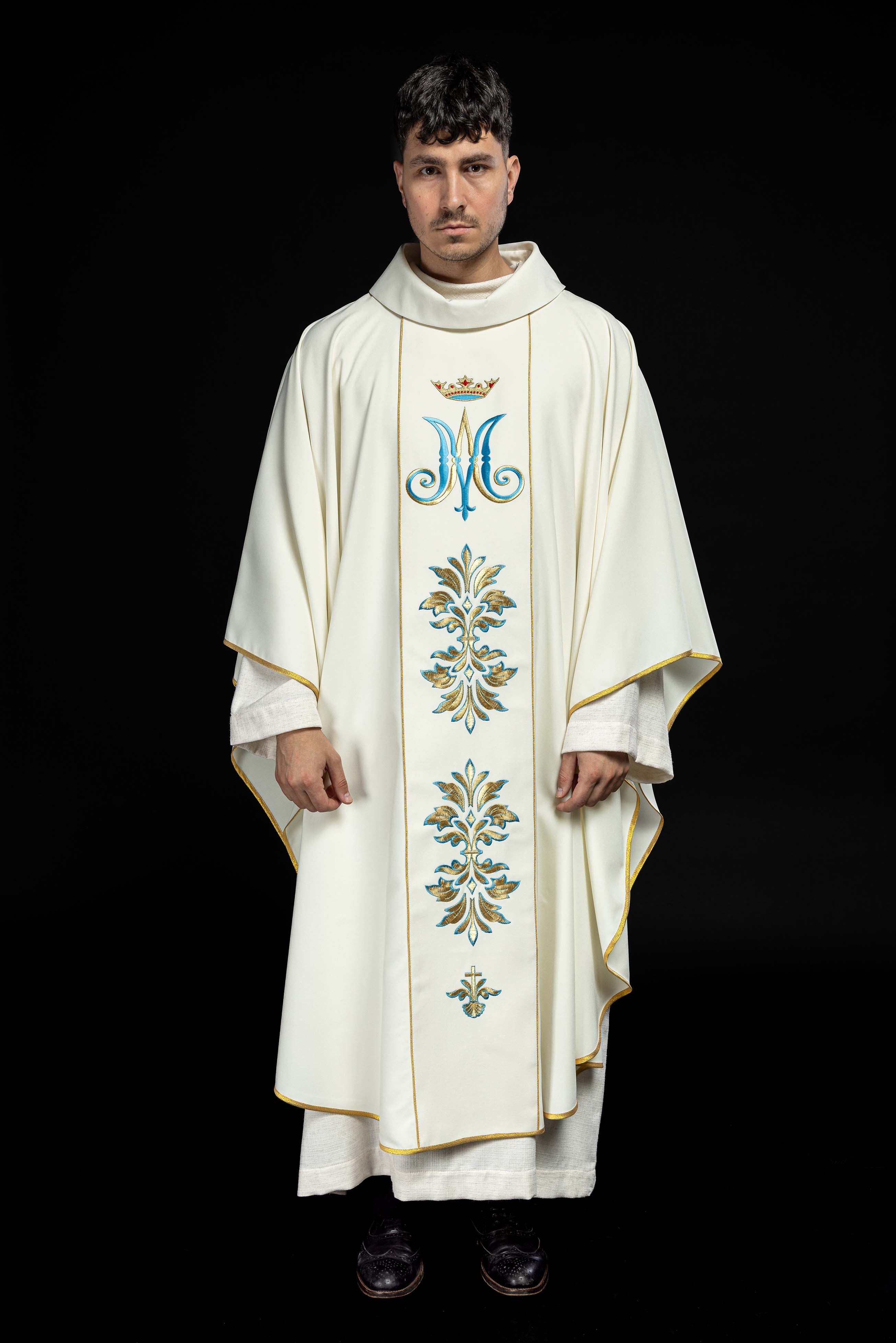 Ornat z motywem Maryjnym w kolorze ecru - ORNATY.PL