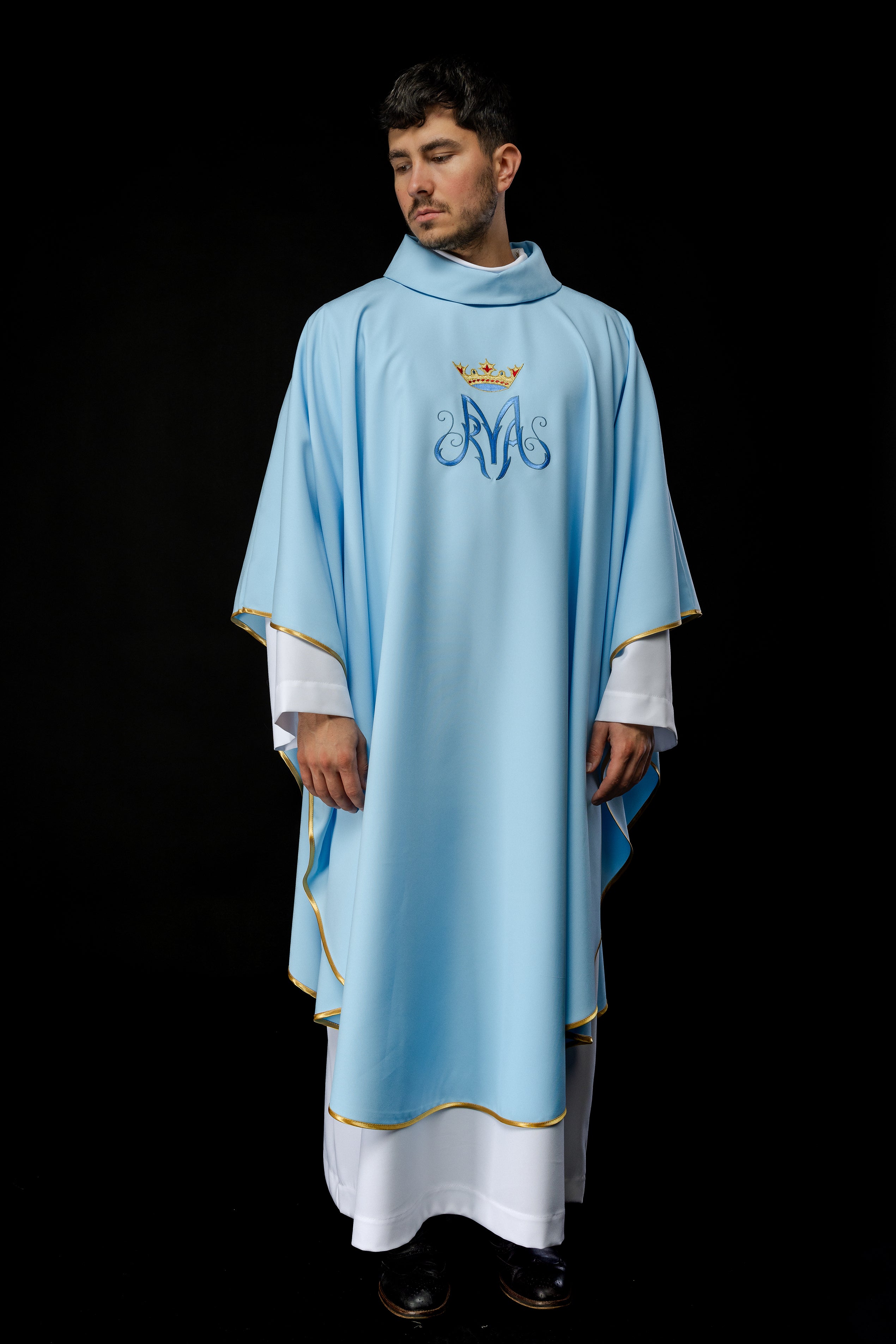 Ornat liturgiczny Maryjny w kolorze niebieskim - ORNATY.PL