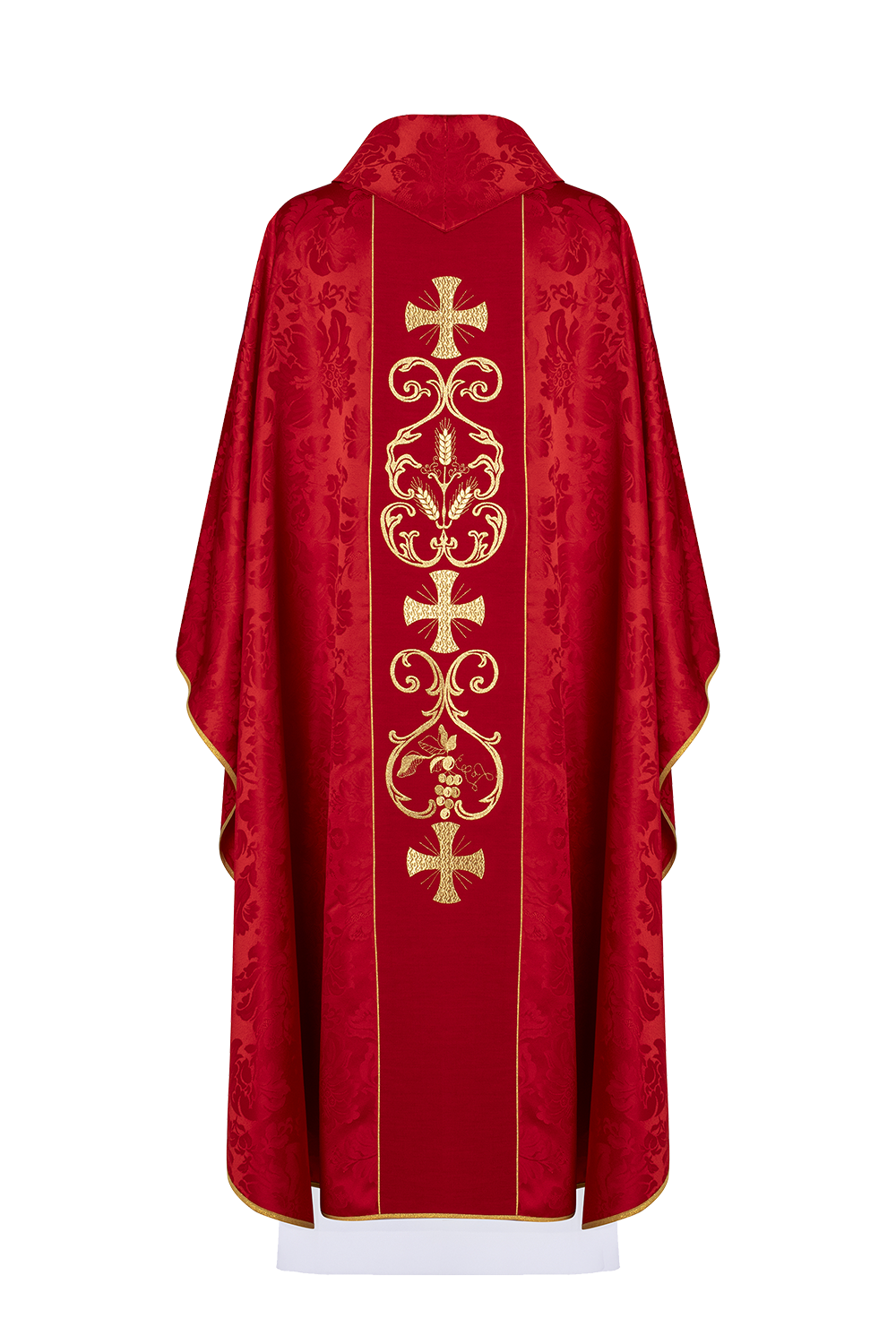 Czerwony ornat liturgiczny zdobiony haftowanym pasem - ORNATY.PL