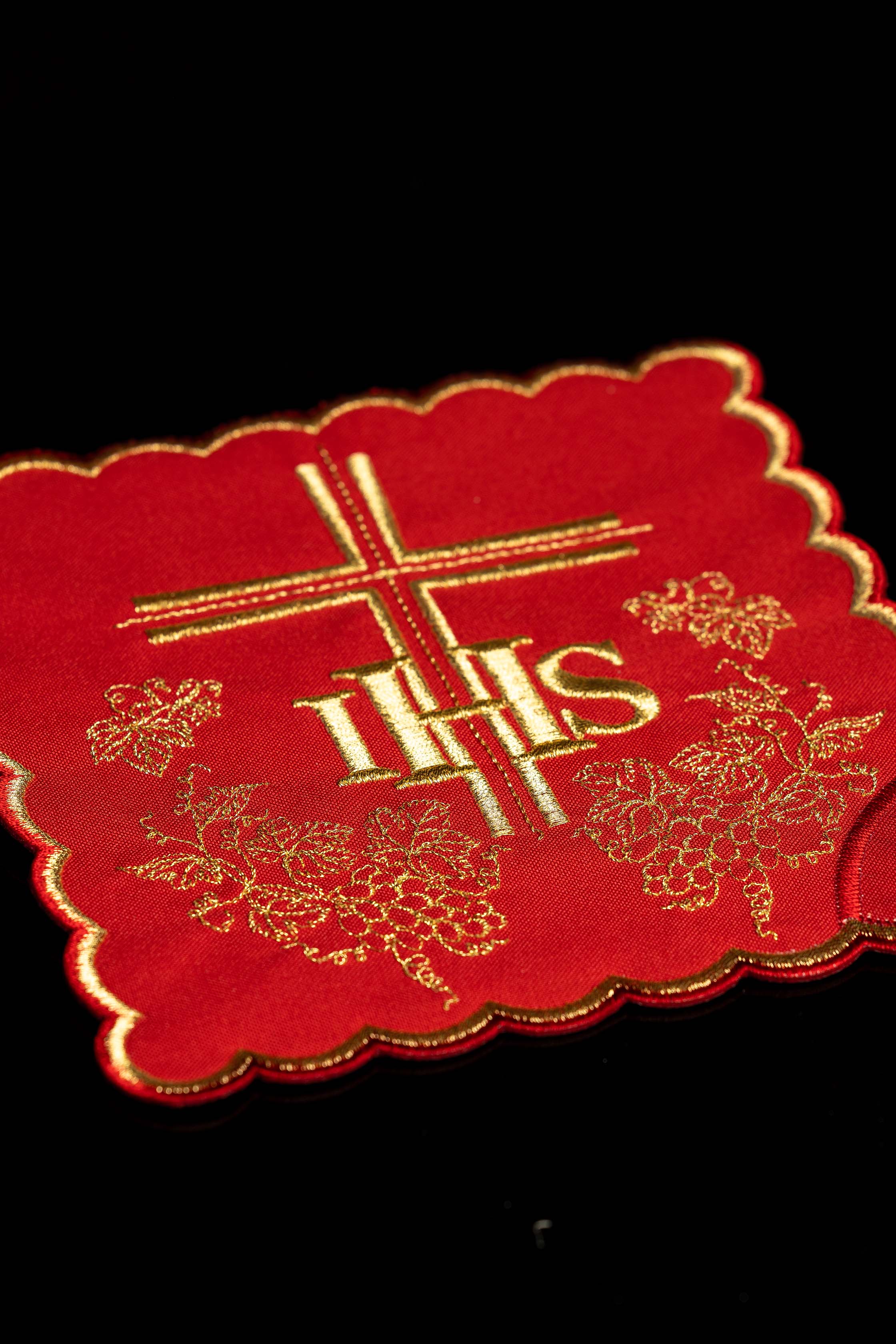 Set von Kelchpallen mit IHS-Symbol in vier liturgischen Farben