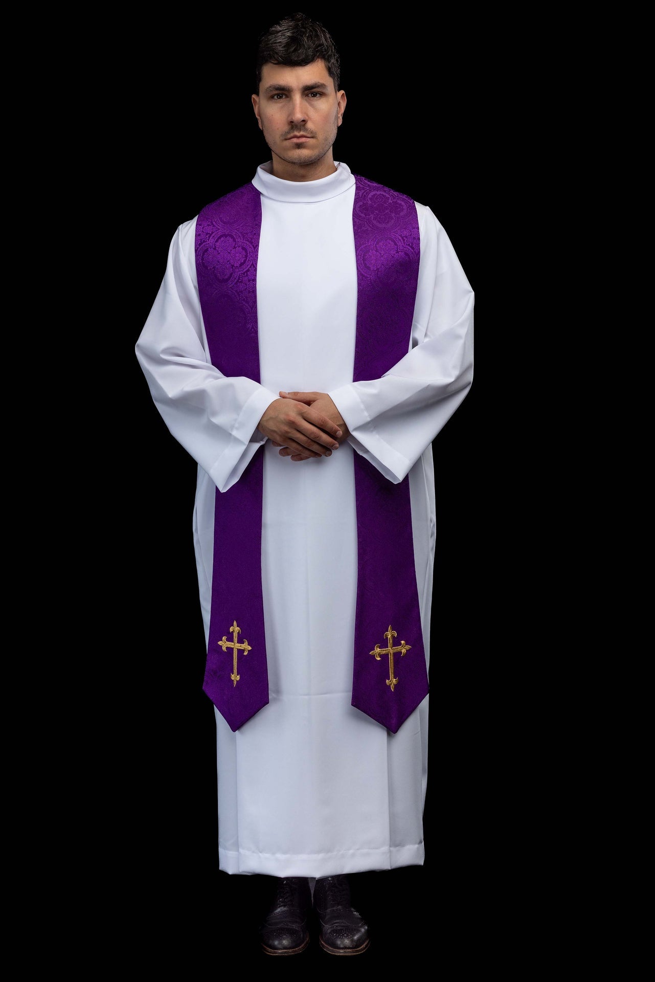 Bestickte Stola mit Kreuzmotiv violetter Jacquardstoff
