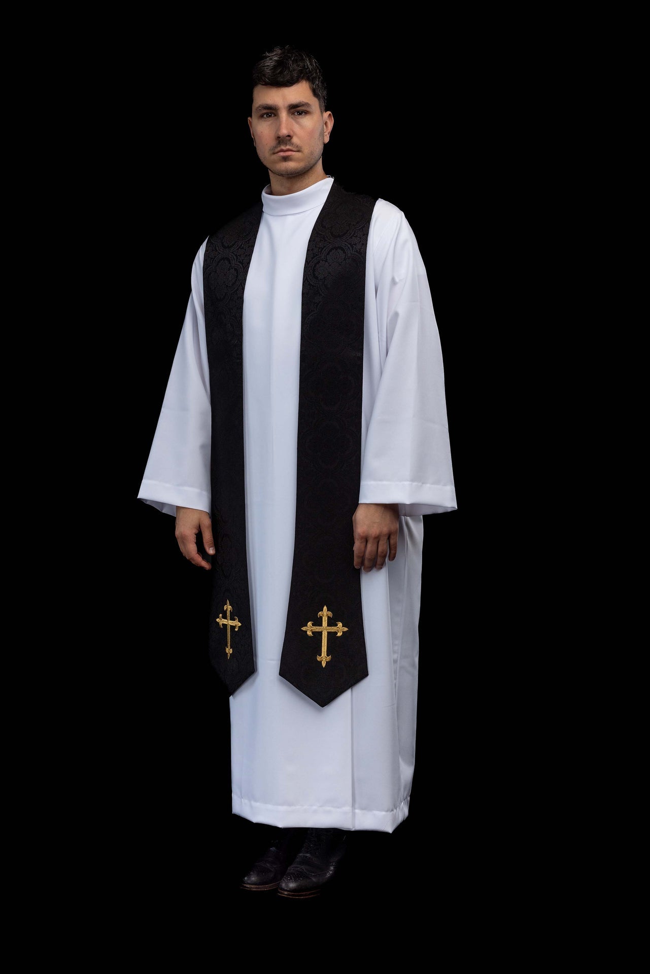 Bestickte Stola mit Kreuzmotiv schwarzer Jacquardstoff