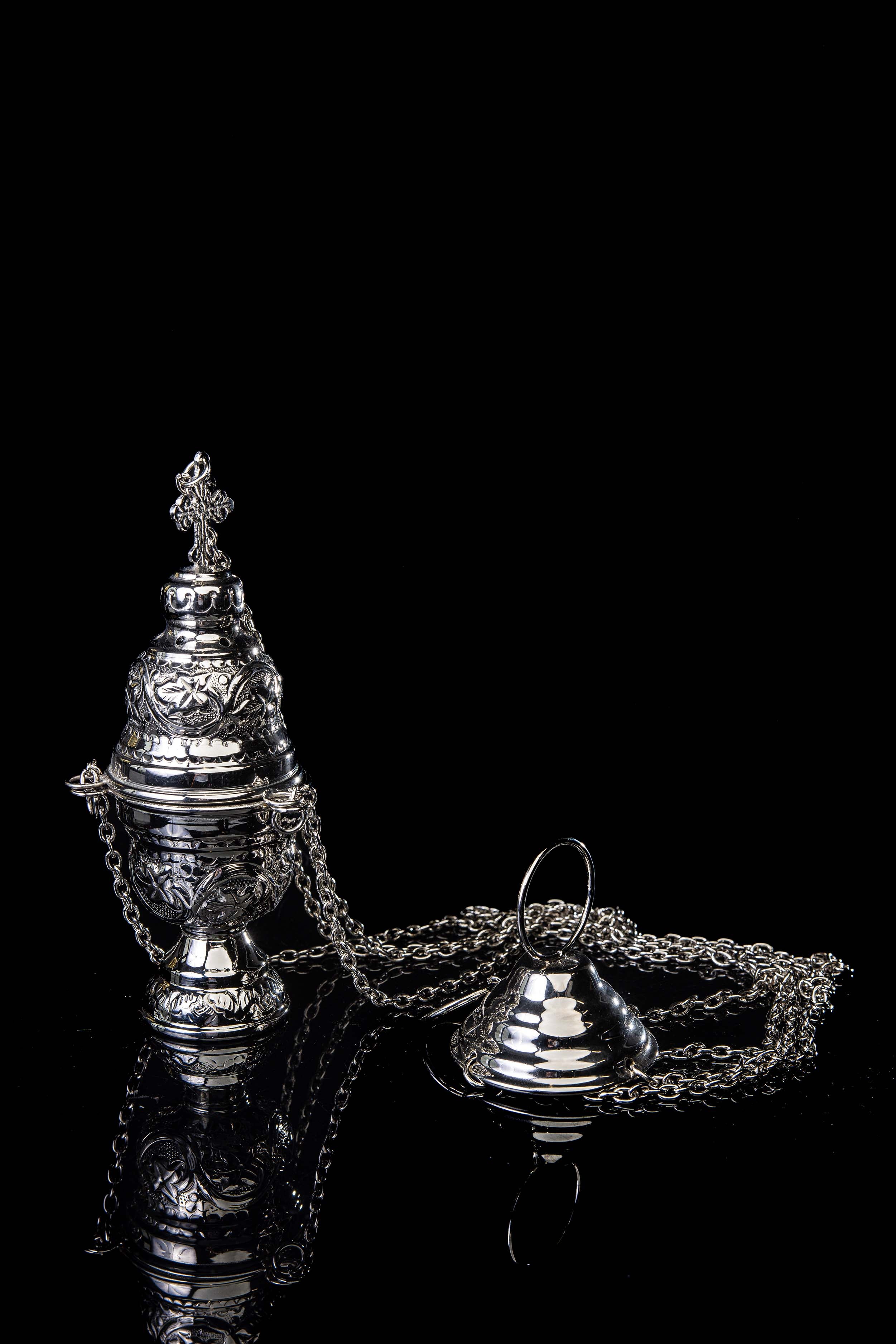 Weihrauchfass - Messing - Nickel - 19 cm