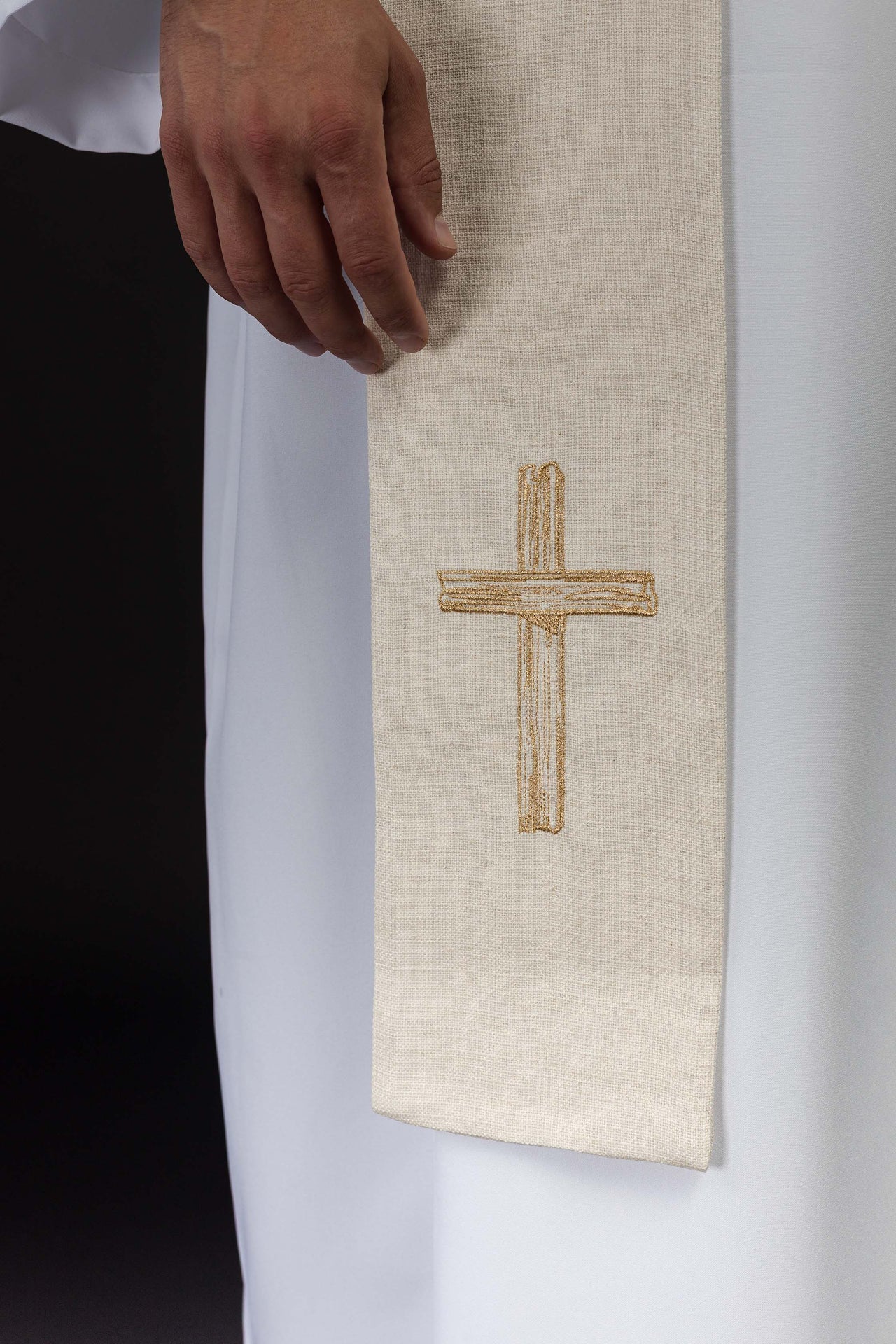 Stuła haftowana ,,Jezus dobry pasterz'' ecru - ORNATY.PL