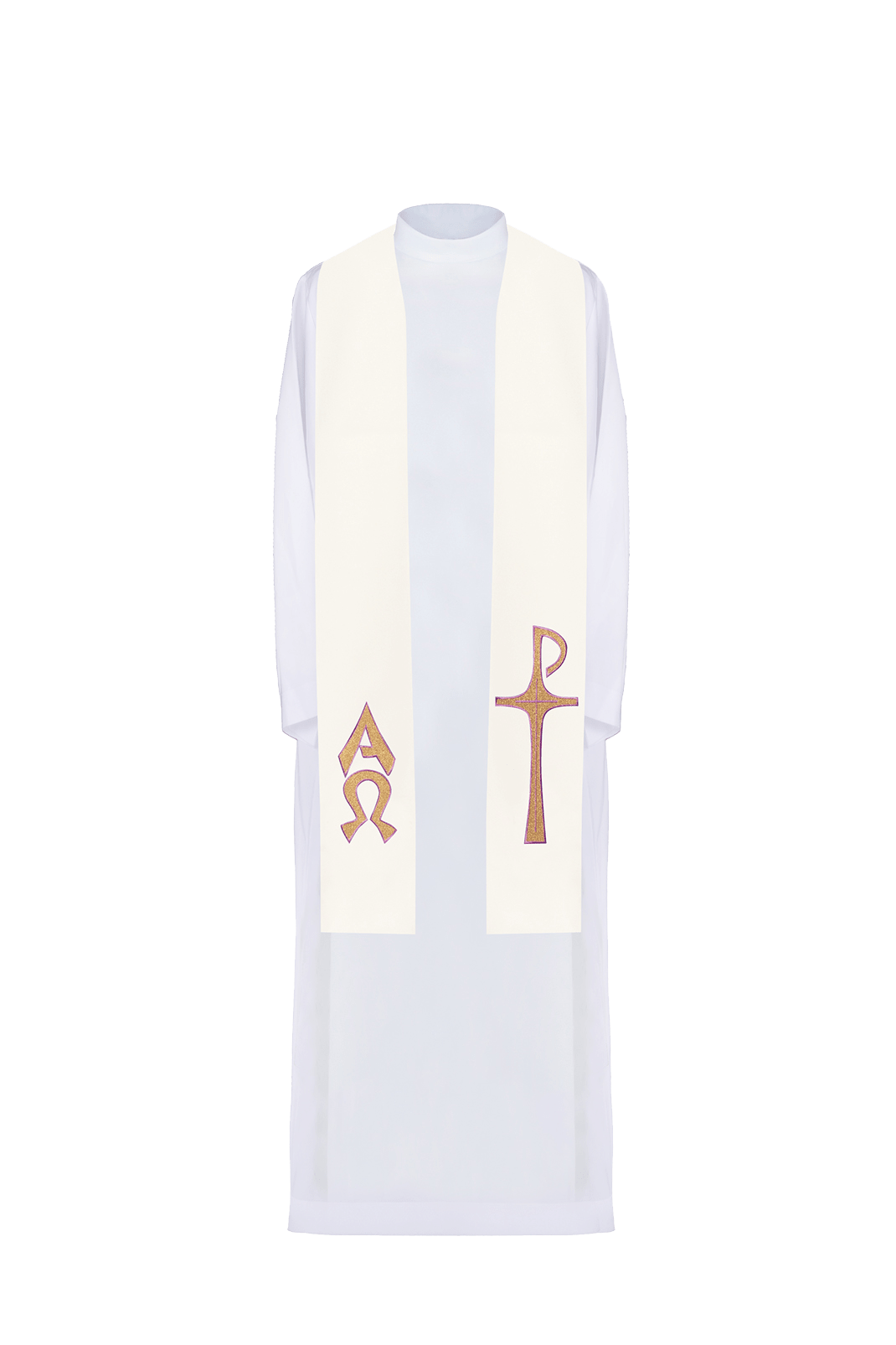Alpha und Omega ecru bestickte Priesterstola - MESSGEWANDER.DE