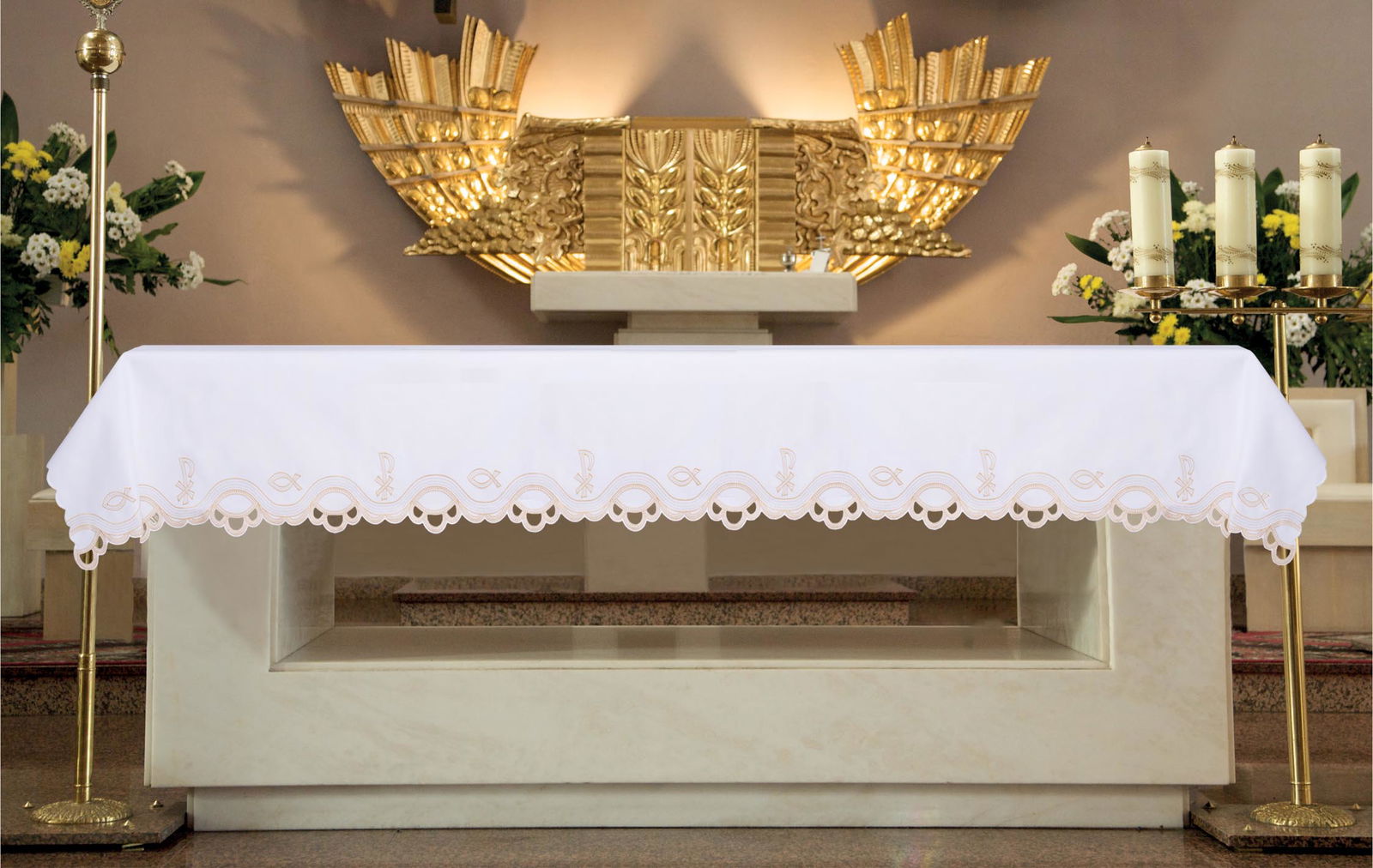 Altartuch mit Frontalstickerei mit eucharistischem Motiv - MESSGEWANDER.DE