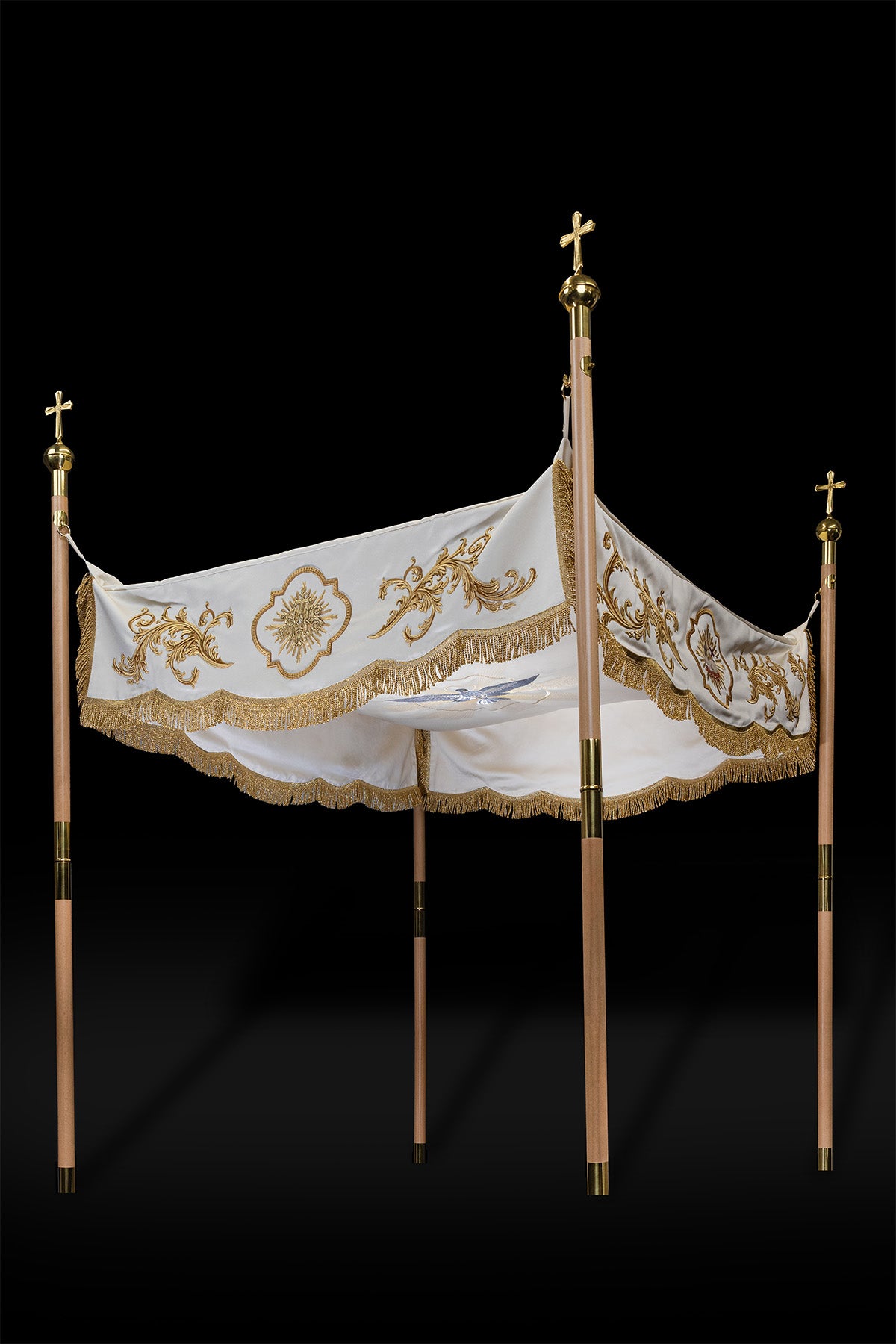 Baldachin Kirche ecru zu Fronleichnam, Pelikan, Lamm Gottes und Kelch 140×160 cm