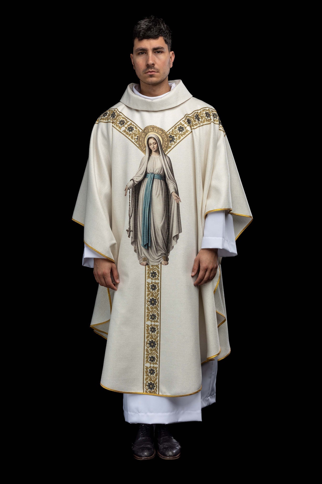 Bedruckte Kasel mit dem Bildnis Unserer Lieben Frau von Lourdes - MESSGEWANDER.DE