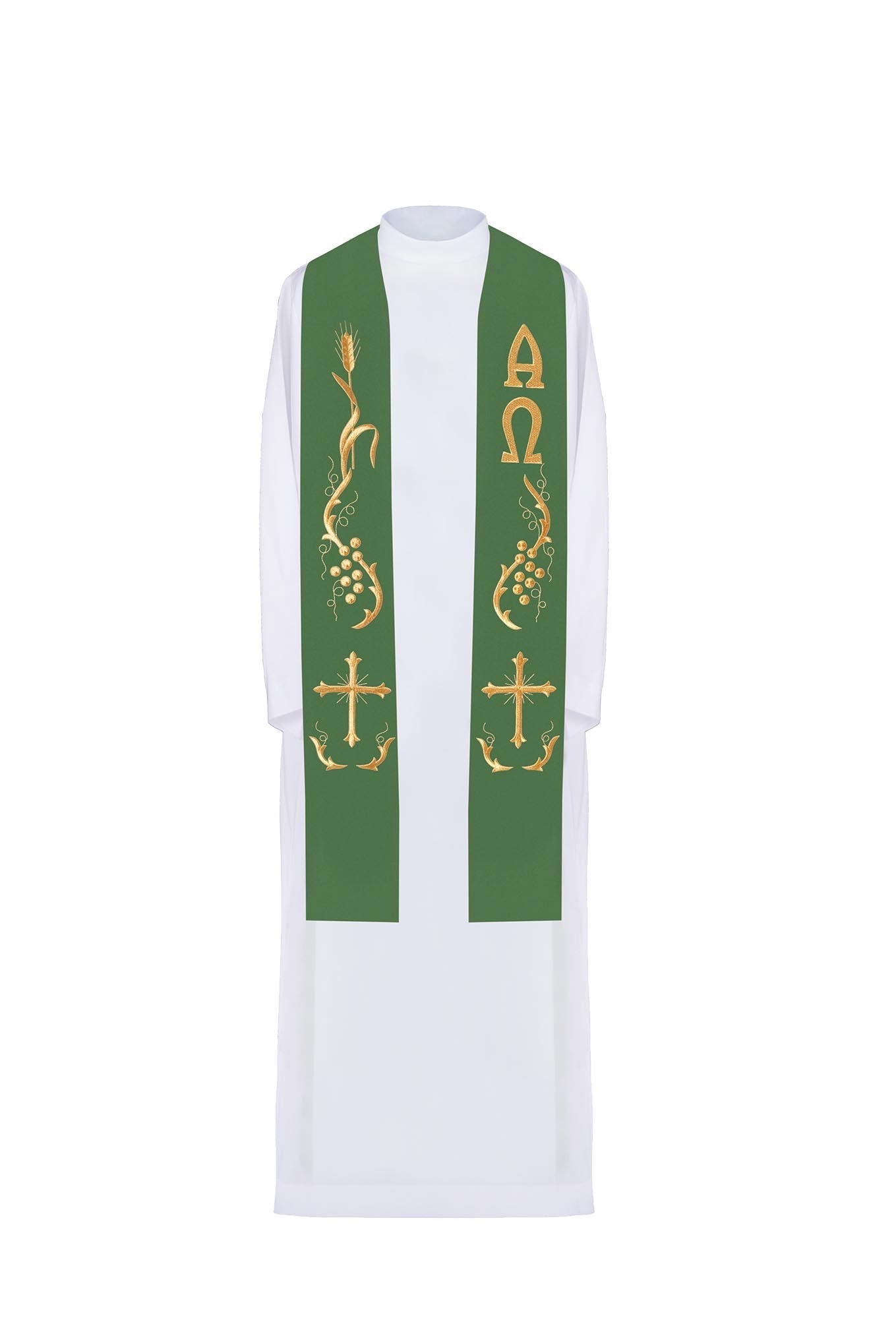 Bestickte grüne Priesterstola - MESSGEWANDER.DE