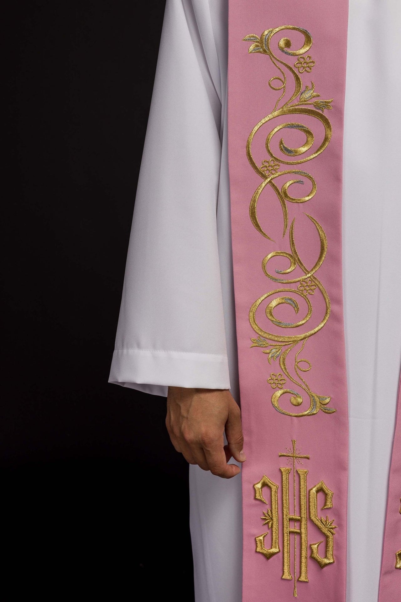 Bestickte Priesterstola IHS Rosa - MESSGEWANDER.DE