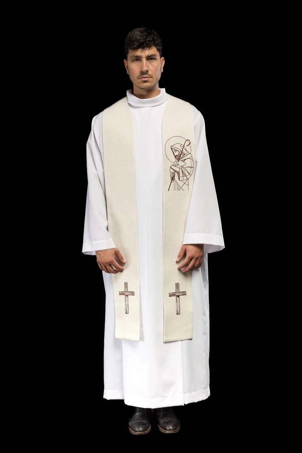 Bestickte Stola „Jesus der gute Hirt“ ecru - MESSGEWANDER.DE