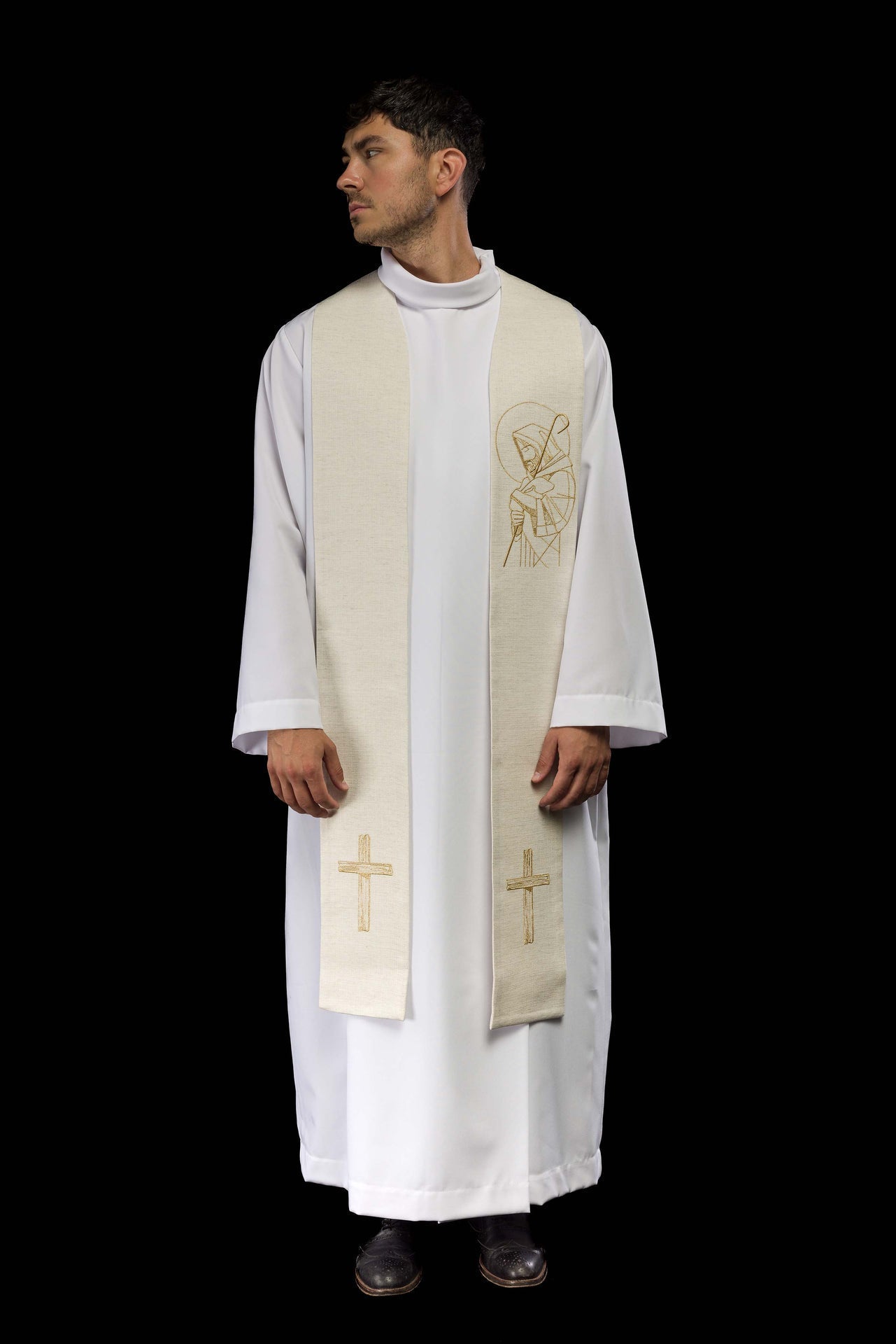 Bestickte Stola „Jesus der gute Hirt“ ecru - MESSGEWANDER.DE