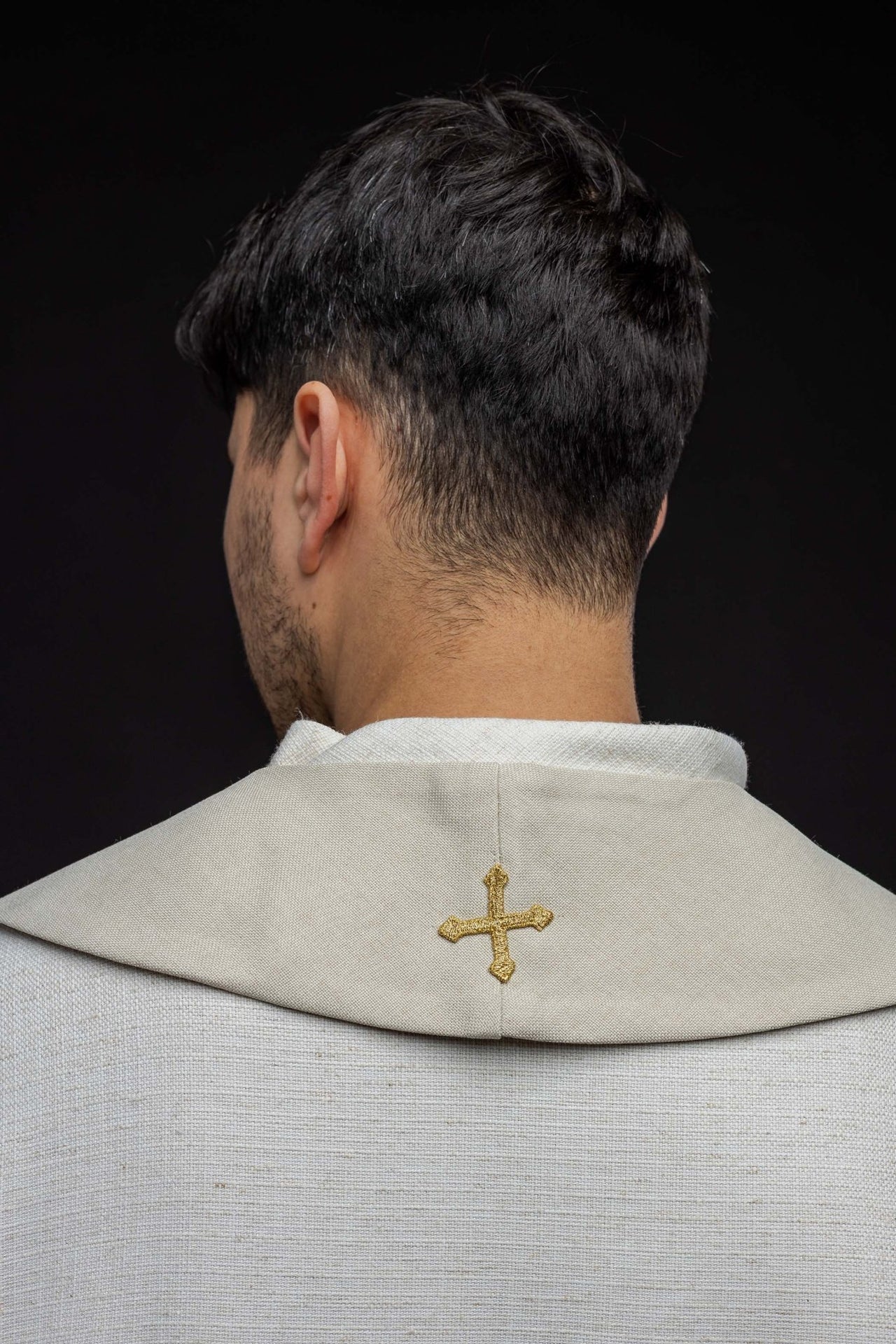 Bestickte Stola mit Kreuzsymbol ecrufarbener Samt - MESSGEWANDER.DE