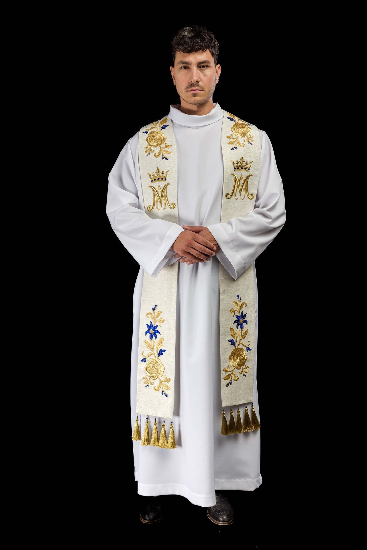 Bestickte Stola mit Marienmotiv - MESSGEWANDER.DE