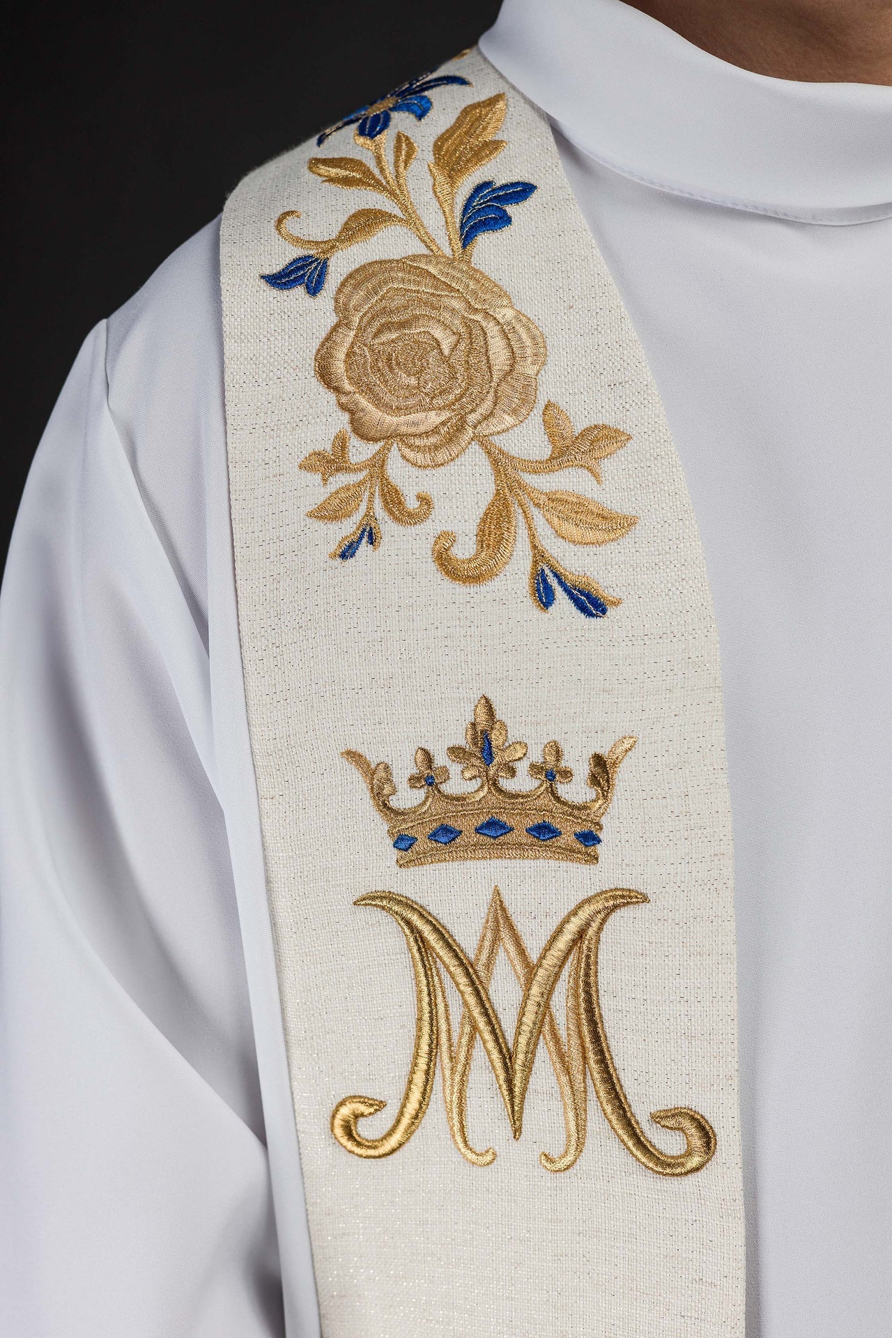 Bestickte Stola mit Marienmotiv - MESSGEWANDER.DE