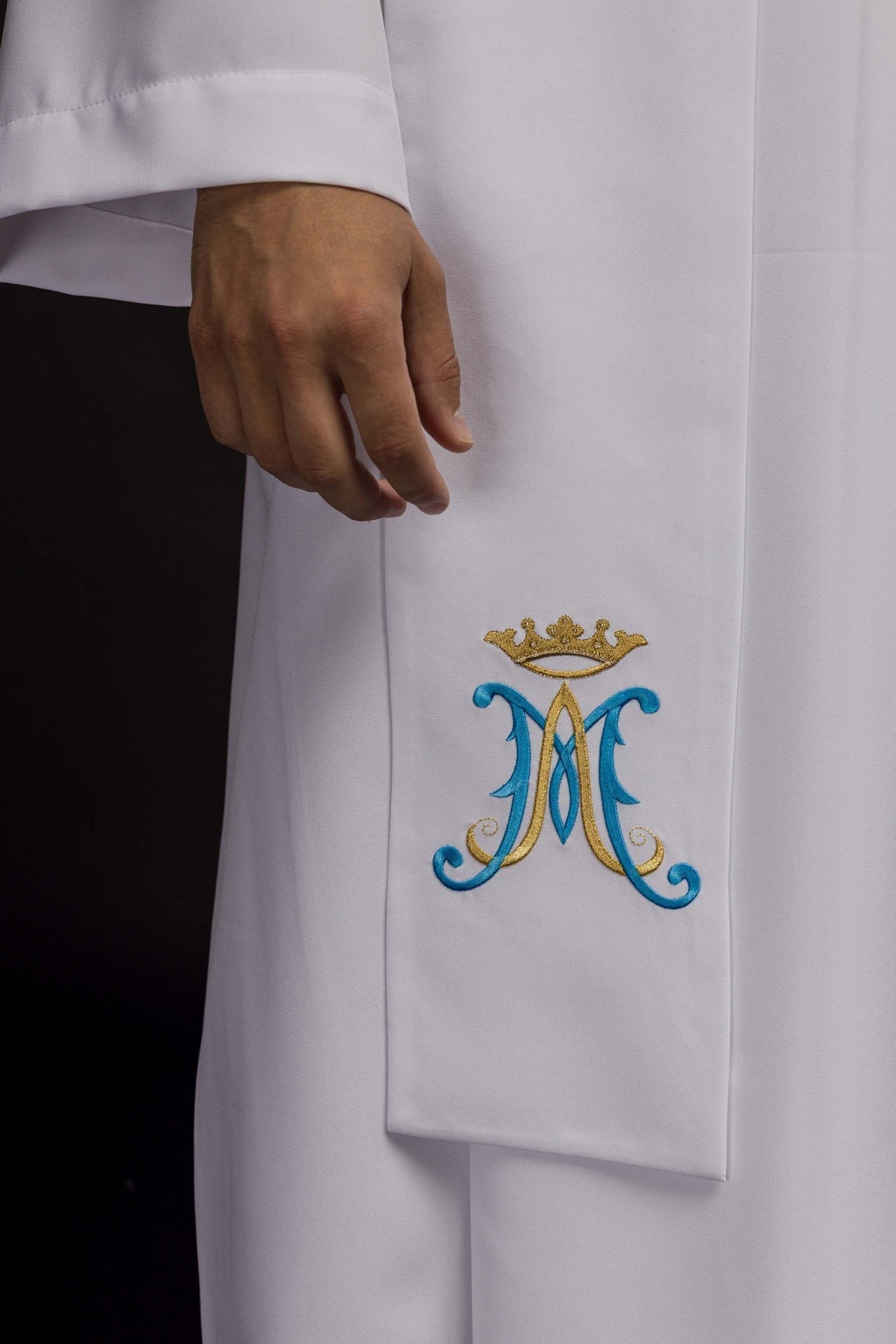 Bestickte weiße marianische Priesterstola - MESSGEWANDER.DE