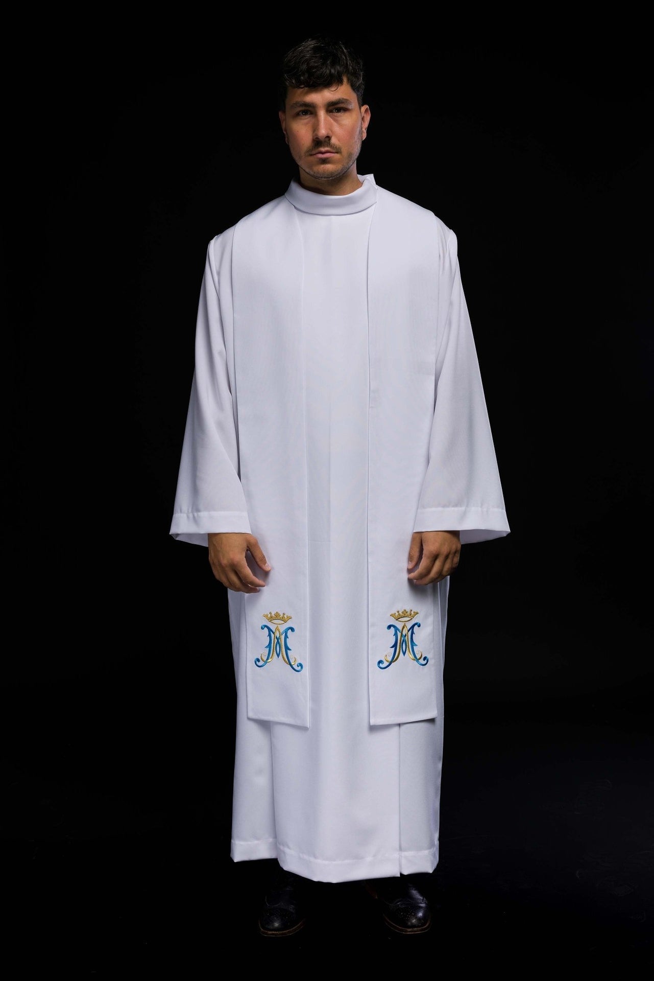 Bestickte weiße marianische Priesterstola - MESSGEWANDER.DE