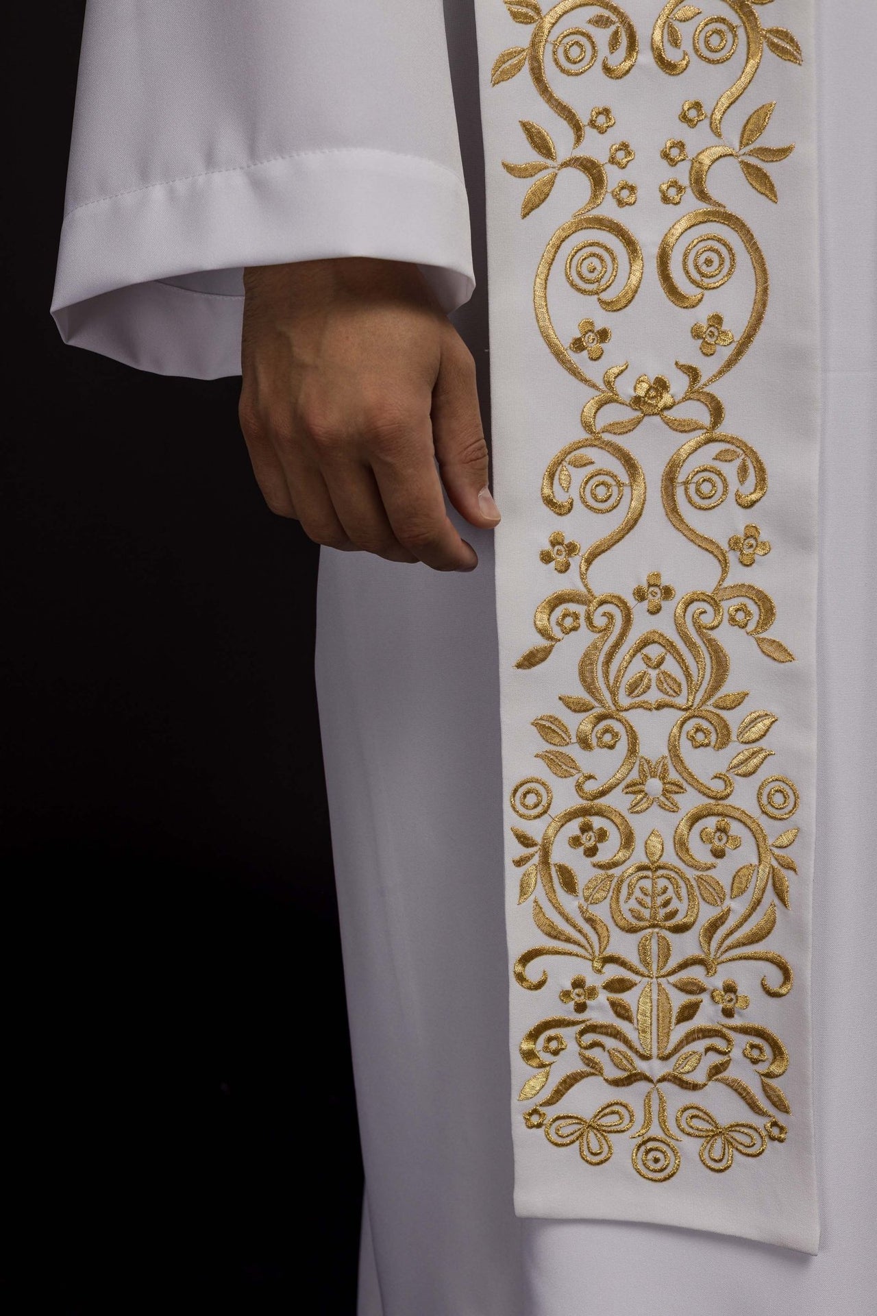 Bestickte weiße marianische Priesterstola - MESSGEWANDER.DE