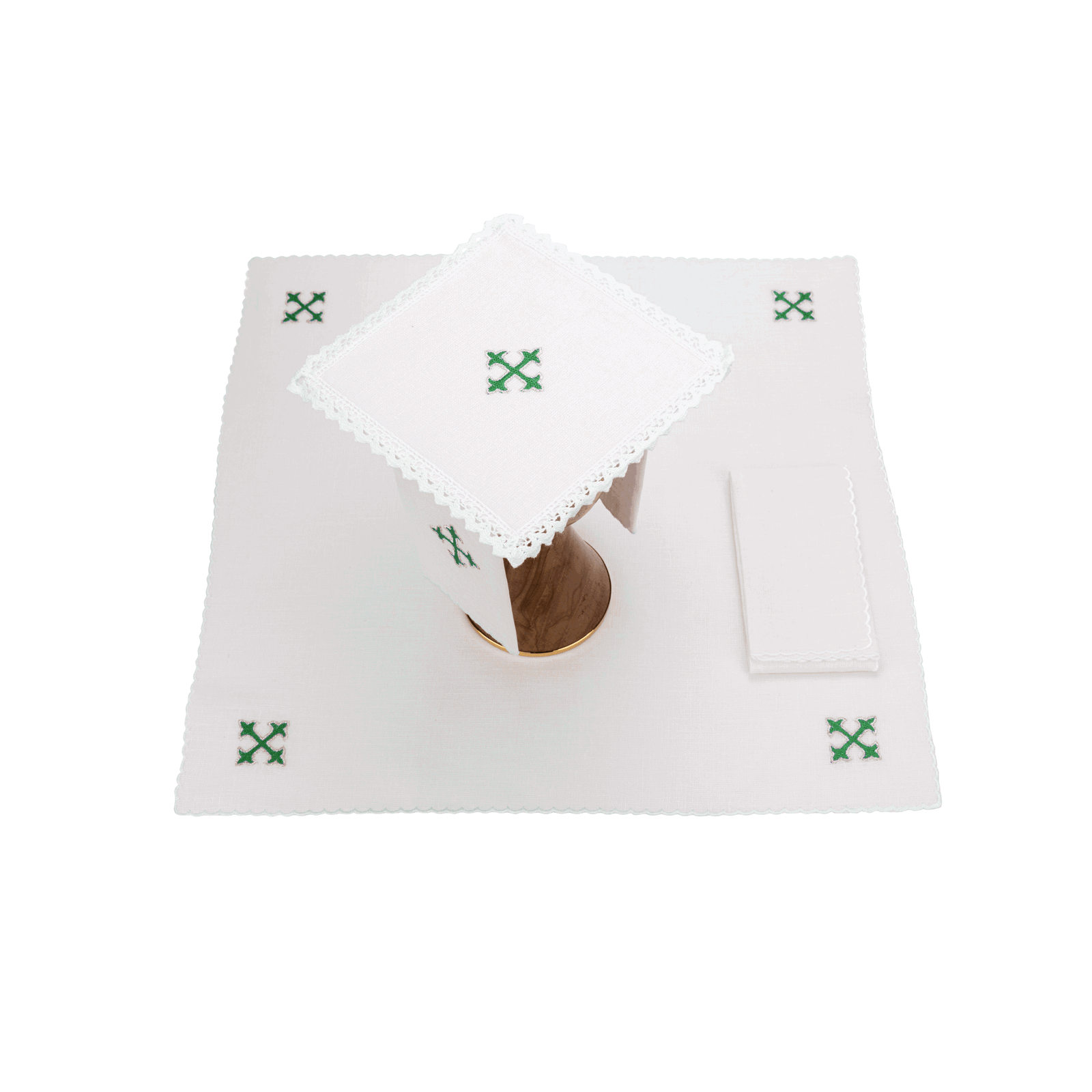 Kelch aus Leinen mit grünem Kreuz
