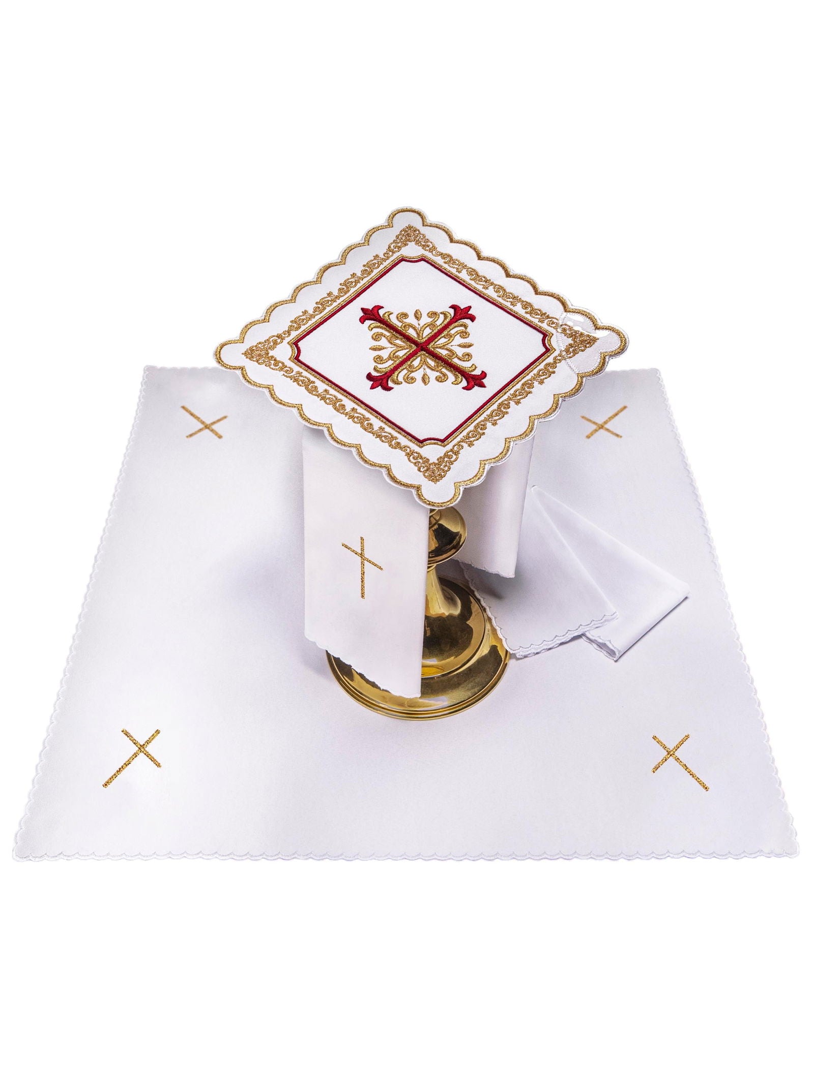 Kelchwäsche mit gold-roter Stickerei