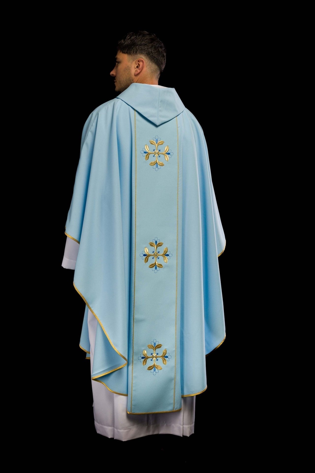 Blaues liturgisches Mariengewand mit Gürtel - MESSGEWANDER.DE
