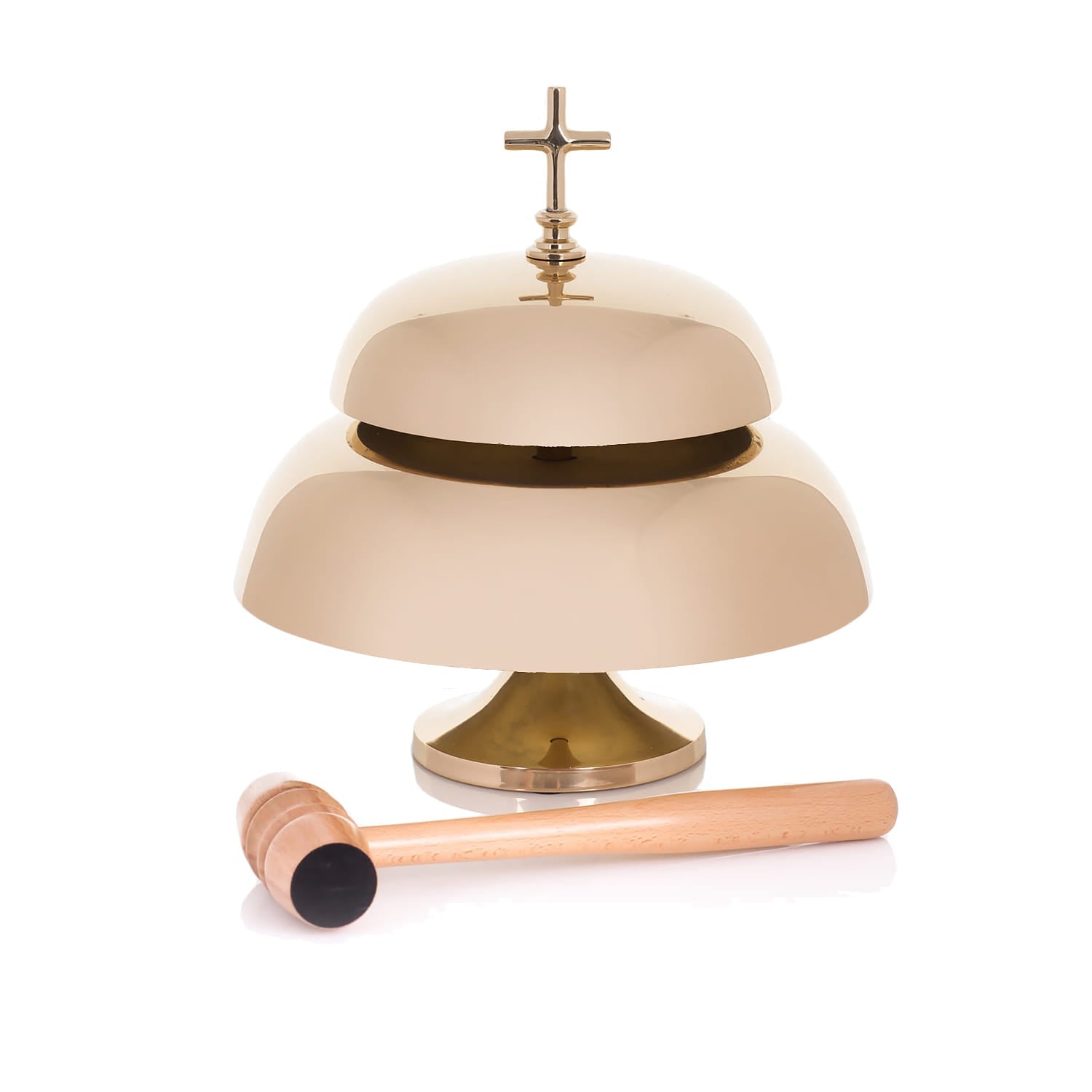 Doppelgong – Messing – Holzklöppel – 33 cm - MESSGEWANDER.DE