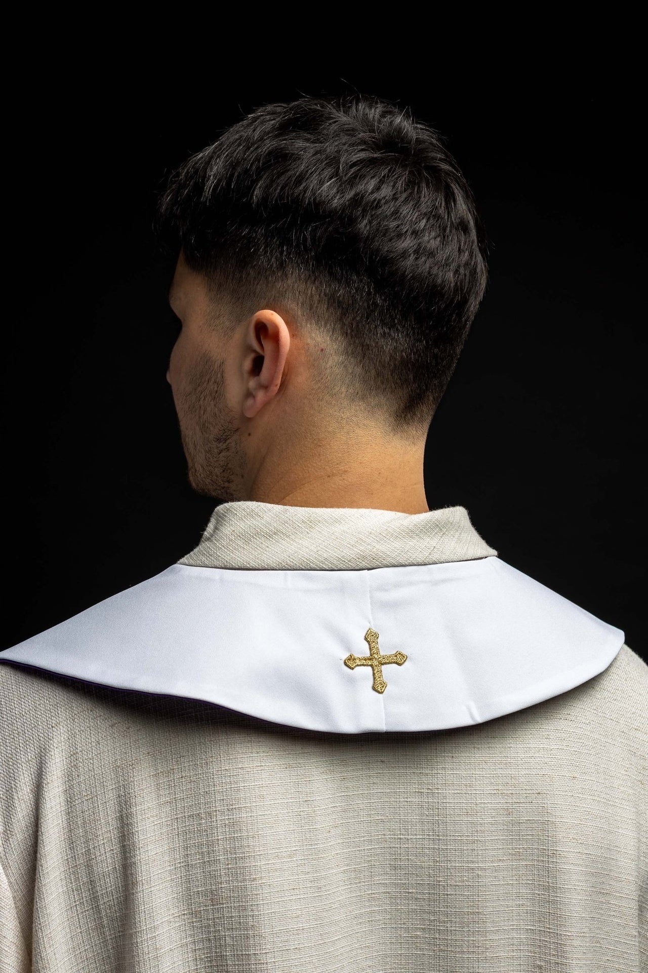 Doppelseitige Stola Jerusalem Kreuz lila und weiß - MESSGEWANDER.DE