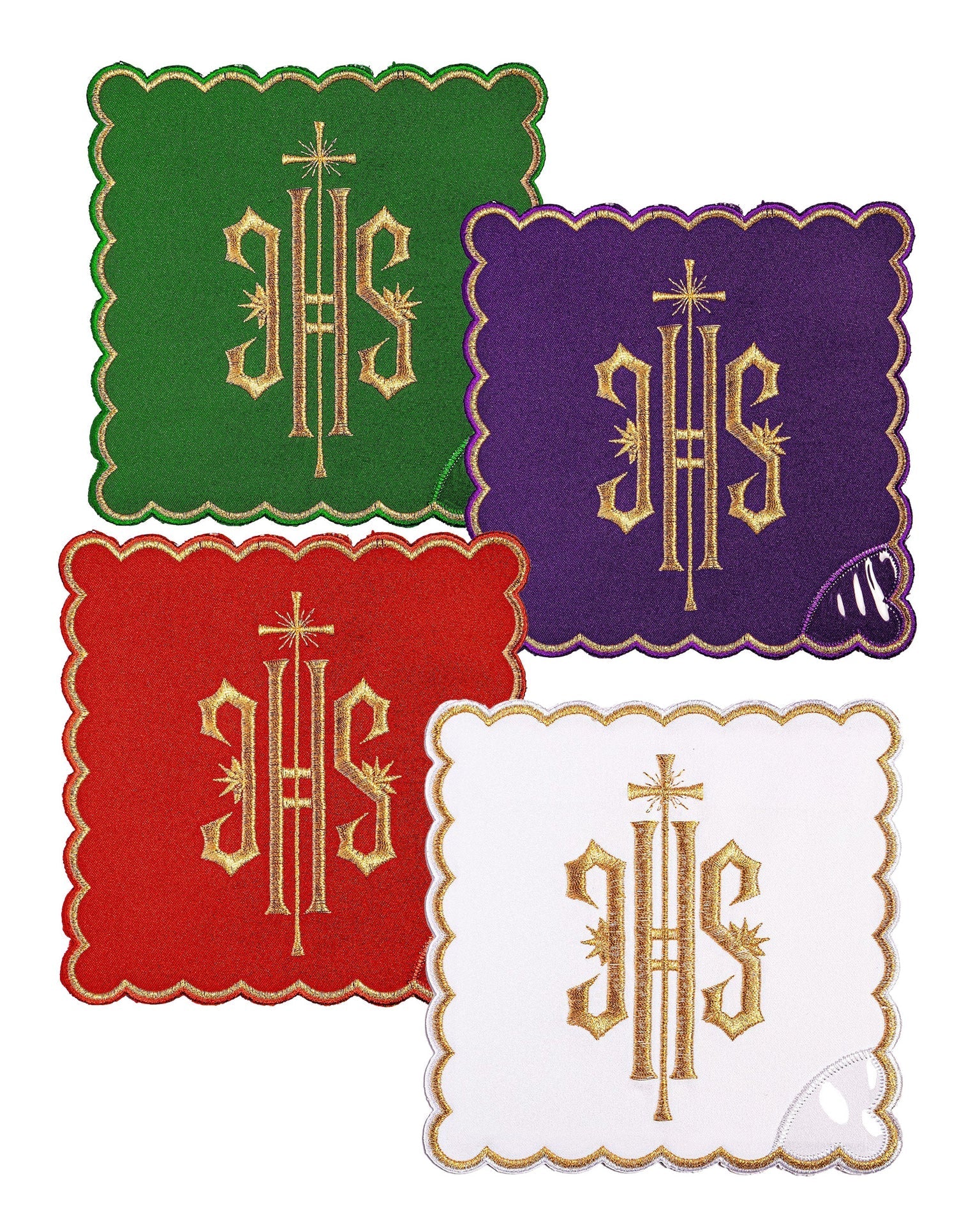 Ensemble de palles avec le symbole IHS en quatre couleurs liturgiques - MESSGEWANDER.DE