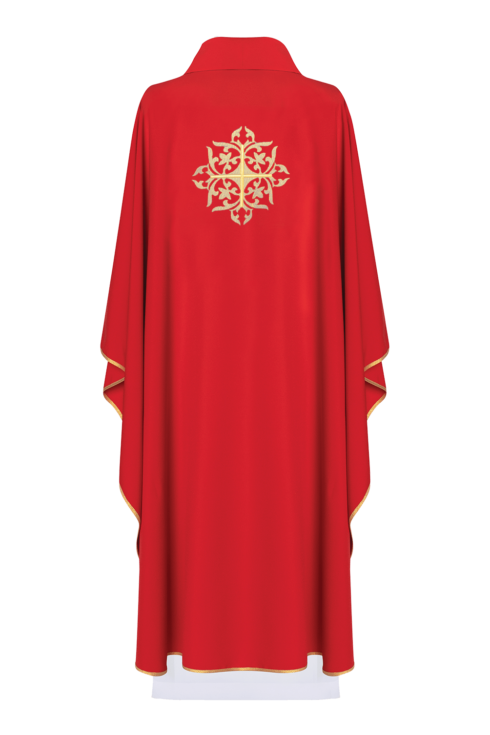 Gesticktes rotes Messgewand mit verziertem Kreuz - MESSGEWANDER.DE