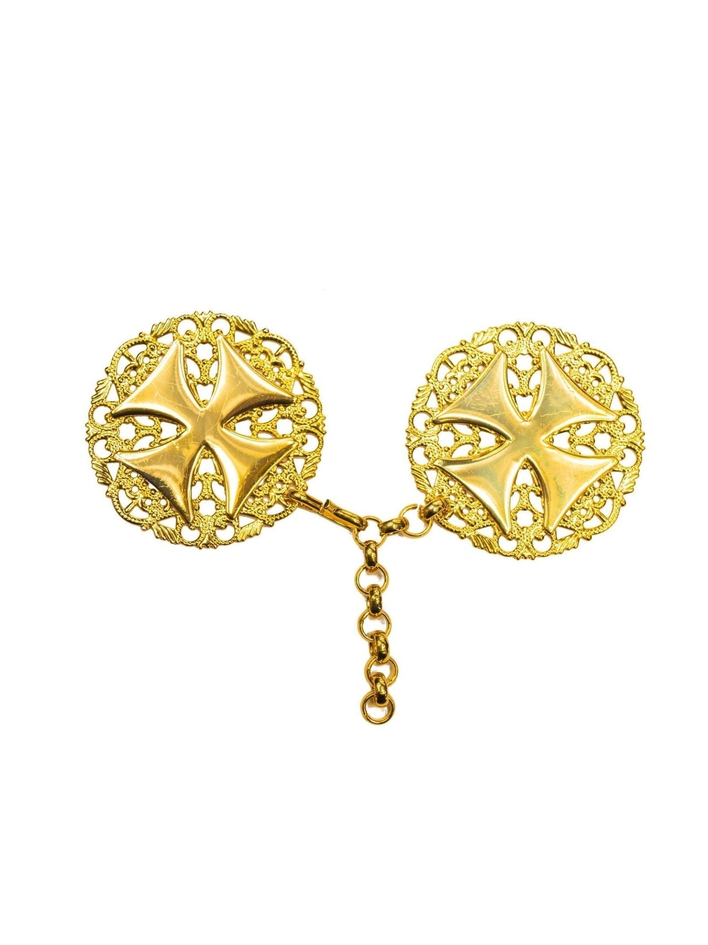 Goldene Umhang- und Schleierspange mit Kreuz - MESSGEWANDER.DE