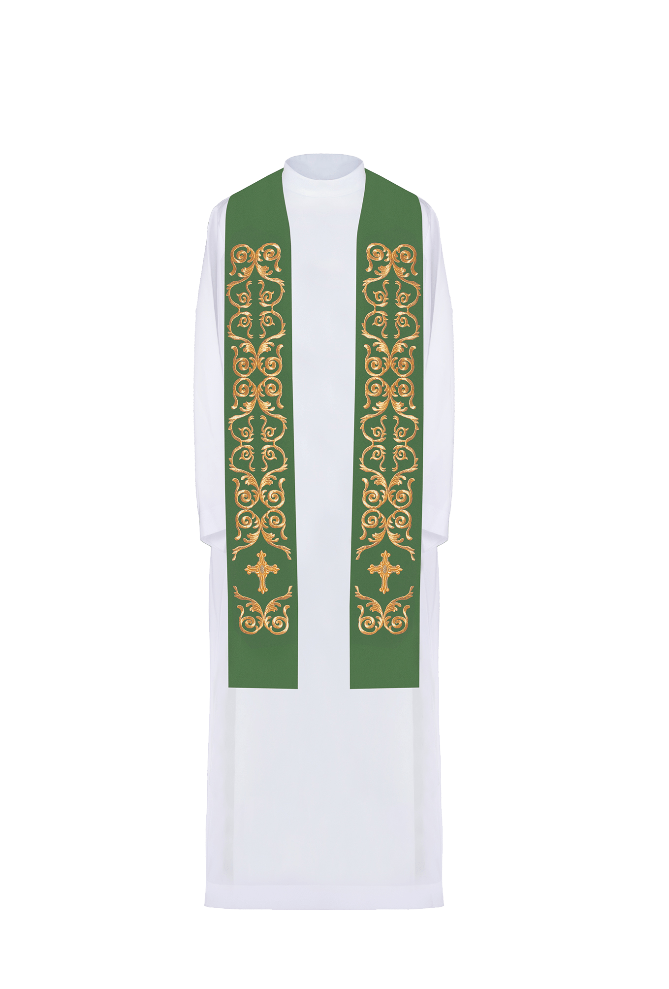Grüne Priesterstola mit gesticktem Kreuz - MESSGEWANDER.DE