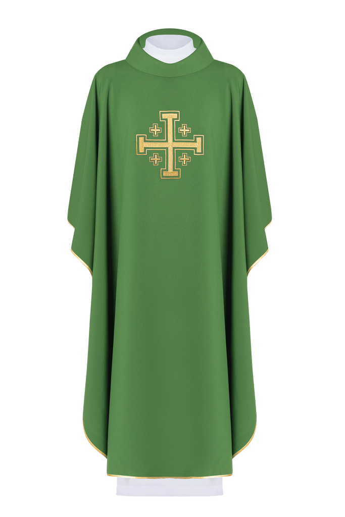 Grüner Kasel mit goldenem Jerusalemer Kreuz - MESSGEWANDER.DE