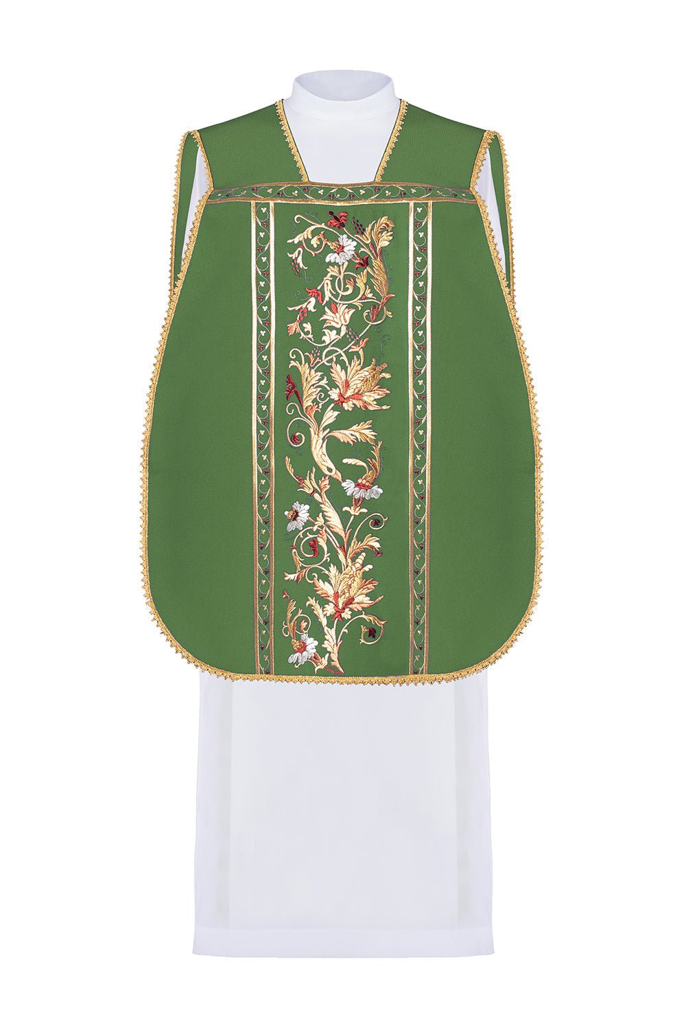 Grünes römisches Messgewand mit gesticktem eucharistischem Kelchmotiv - MESSGEWANDER.DE