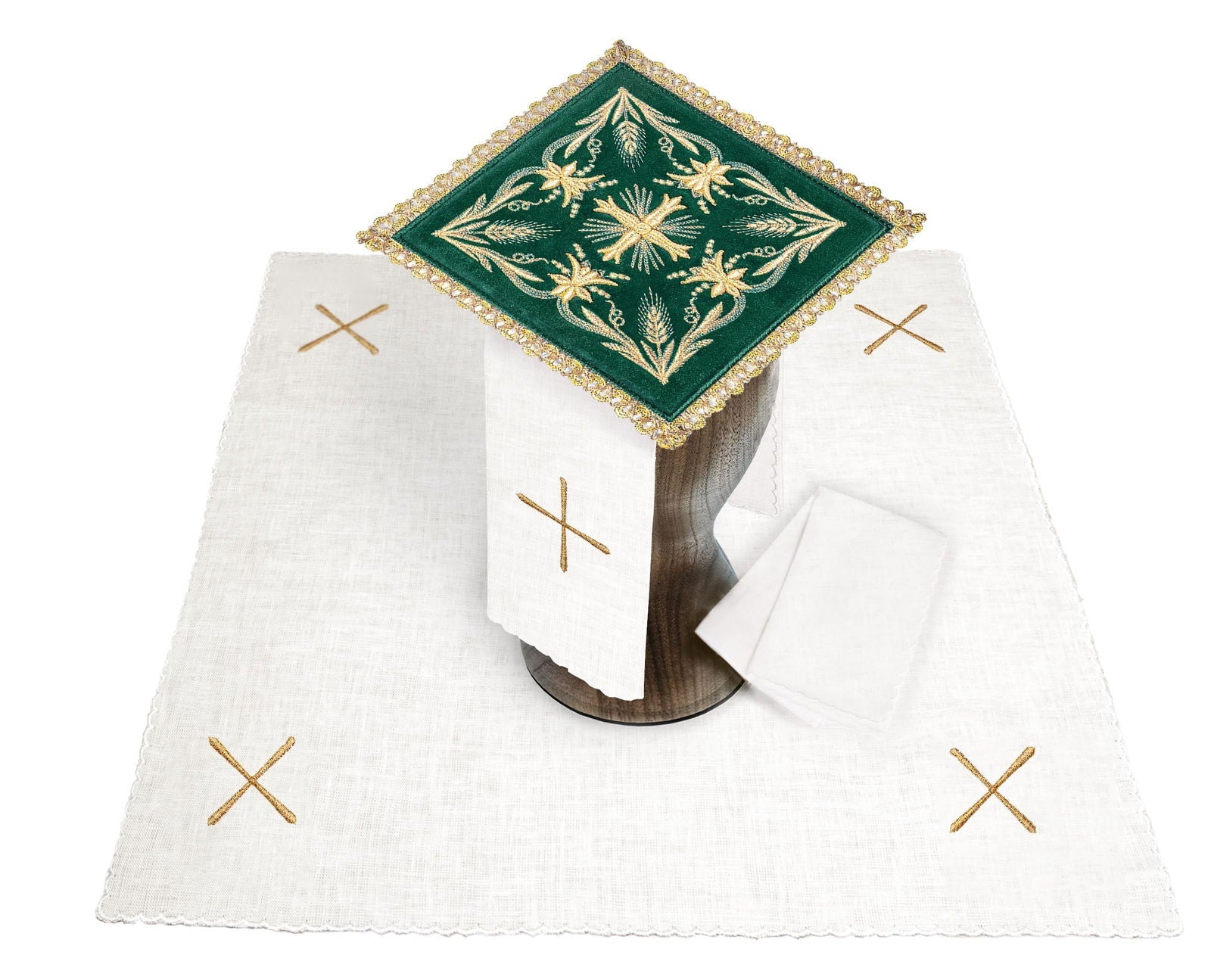 Kelch aus grünem Samt mit Kreuz - MESSGEWANDER.DE