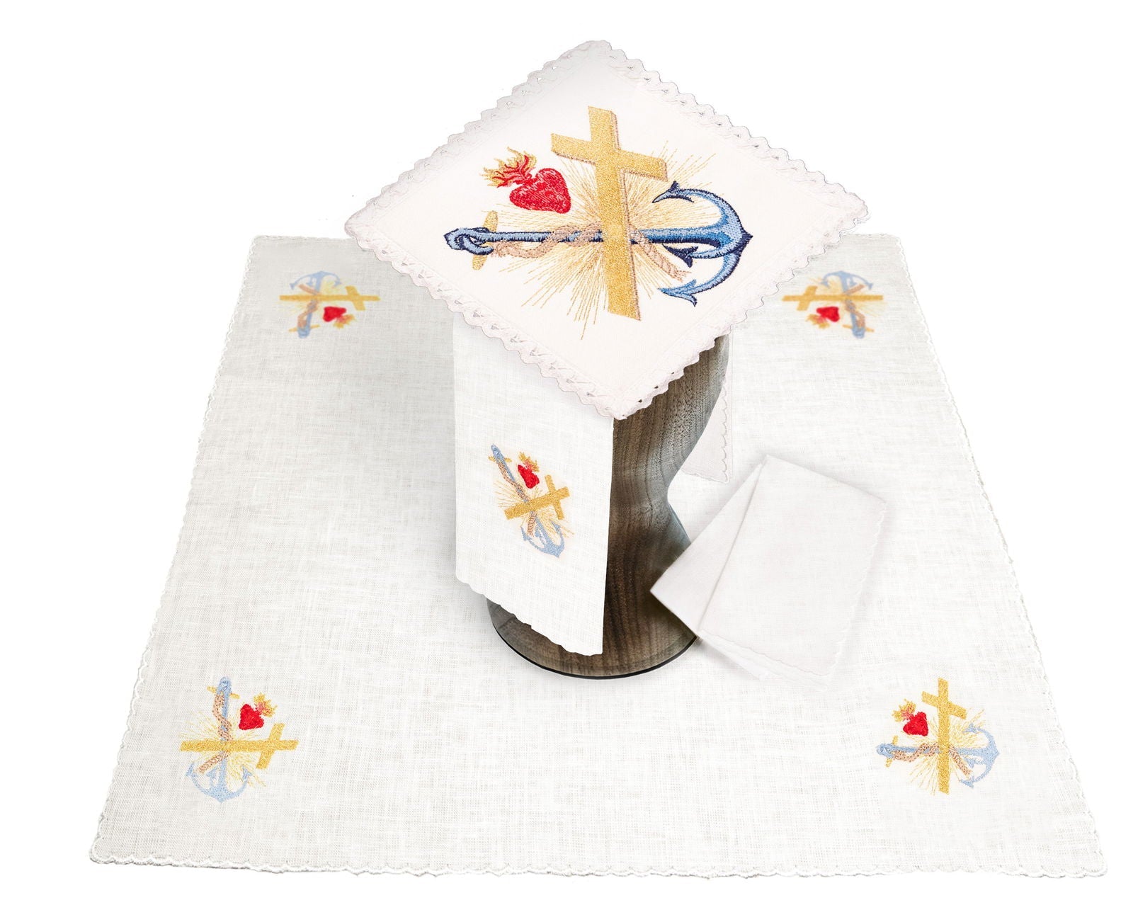Kelchset aus Leinen mit eucharistischer Stickerei Anker und Kreuz - MESSGEWANDER.DE