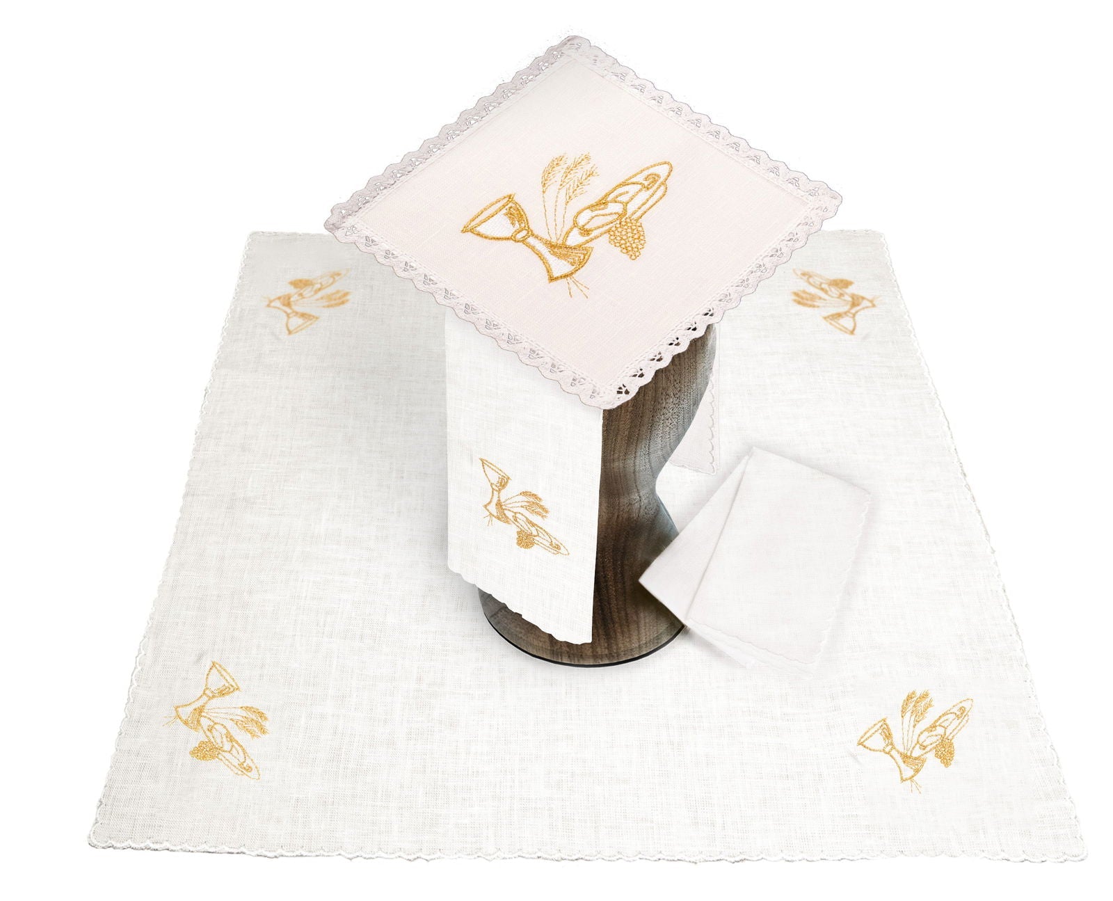 Kelchset aus Leinen mit eucharistischer Stickerei Gold - MESSGEWANDER.DE