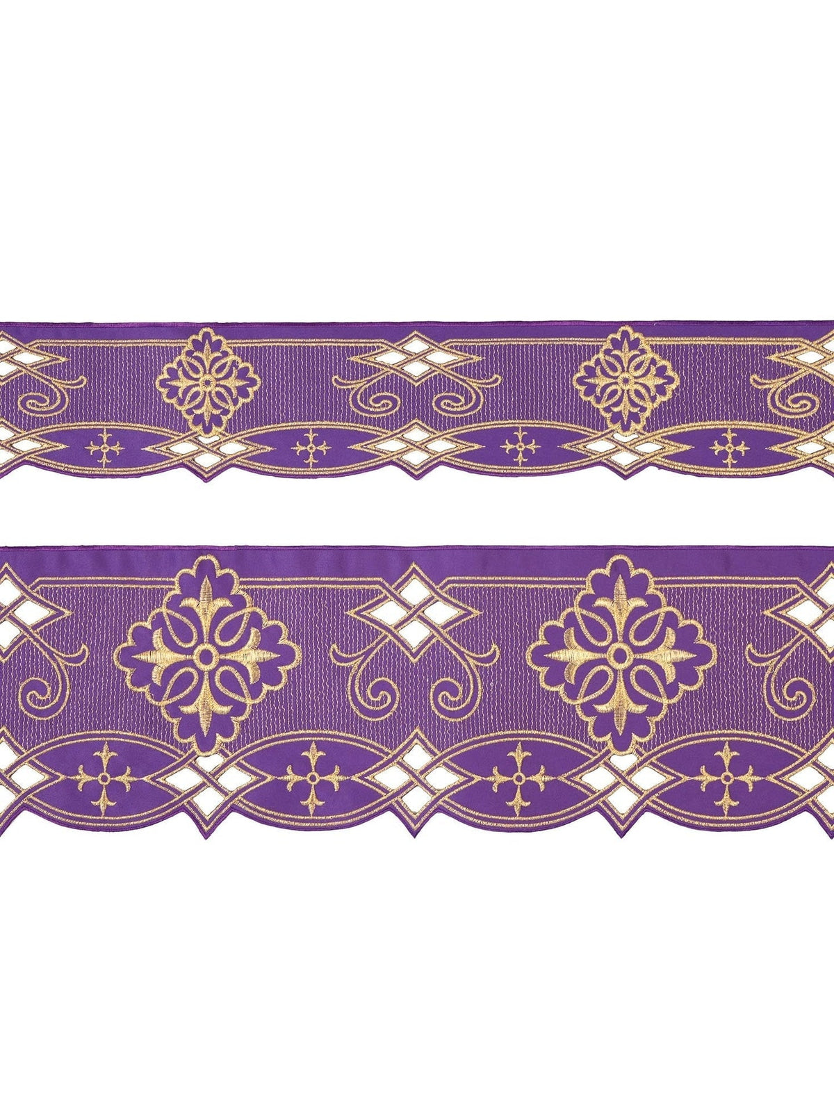 Meter mit Frontstickerei Rosette Violett mit violett-goldener Ornamentstickerei und geschwungenem Abschluss